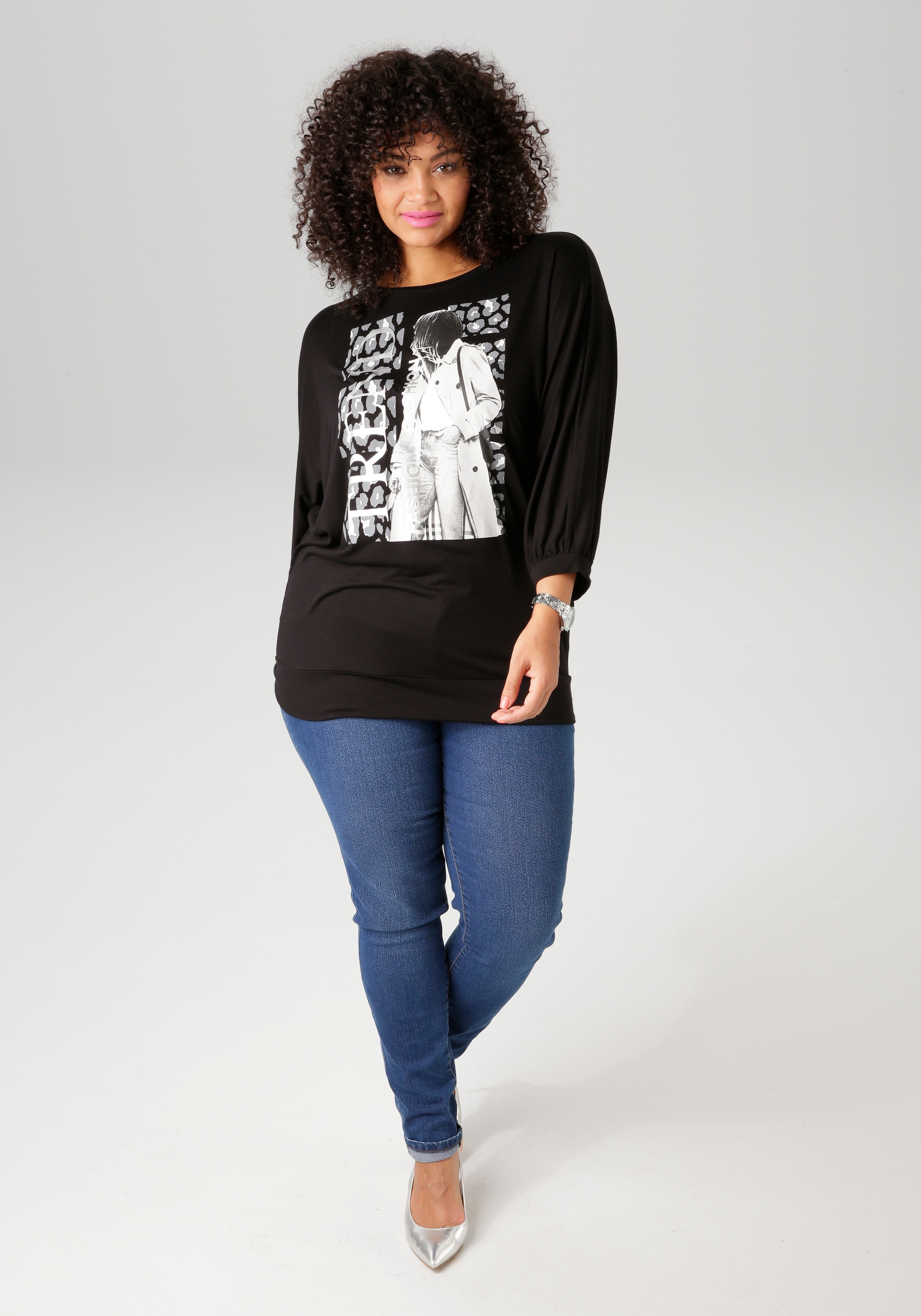 Aniston PLUS 3/4-Arm-Shirt, mit trendigem Druckmotiv