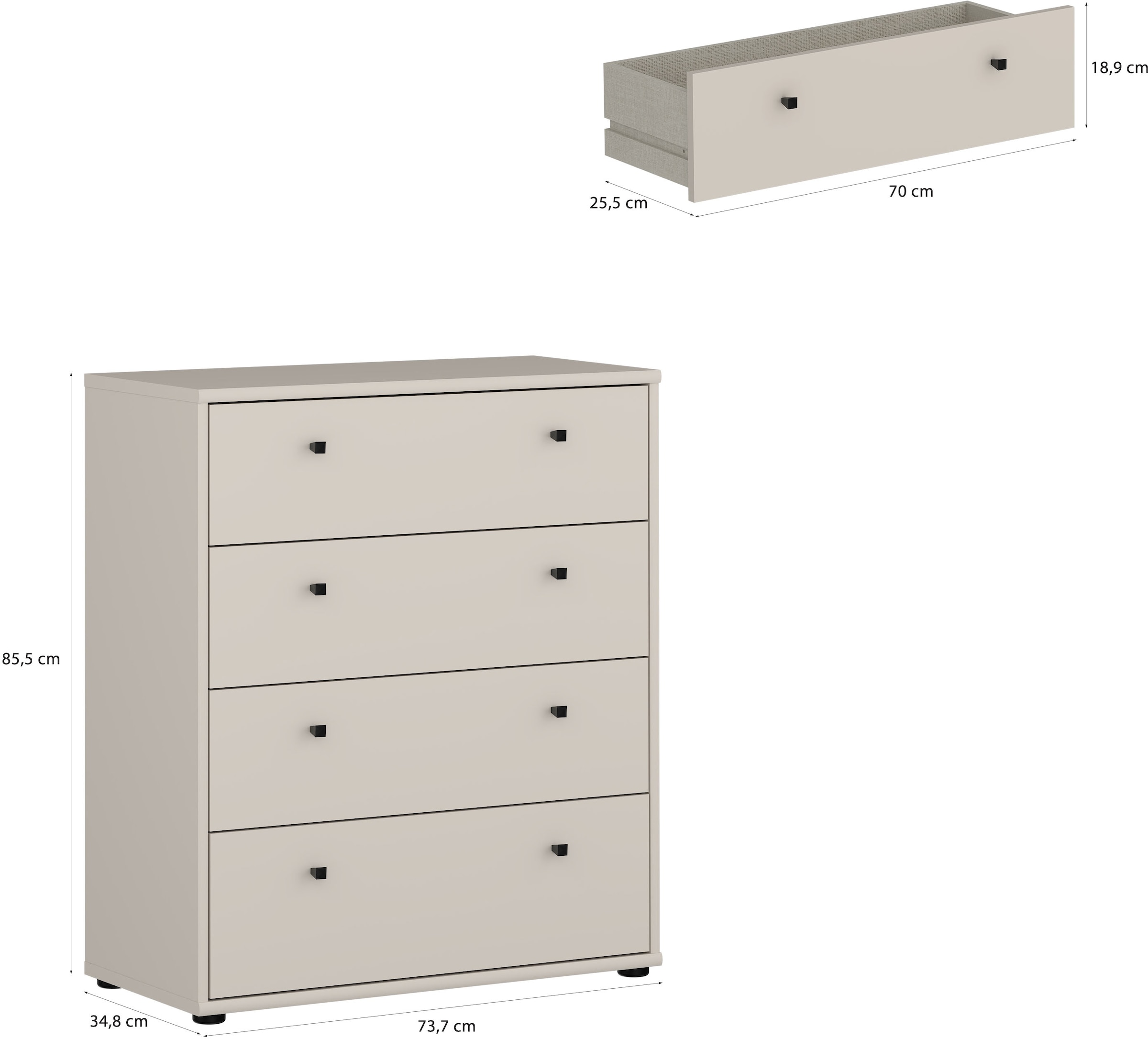 FORTE Kommode »Tempra, Kommode, 4 Schubkästen , Höhe 85,5 cm« Breite 73,7 cm