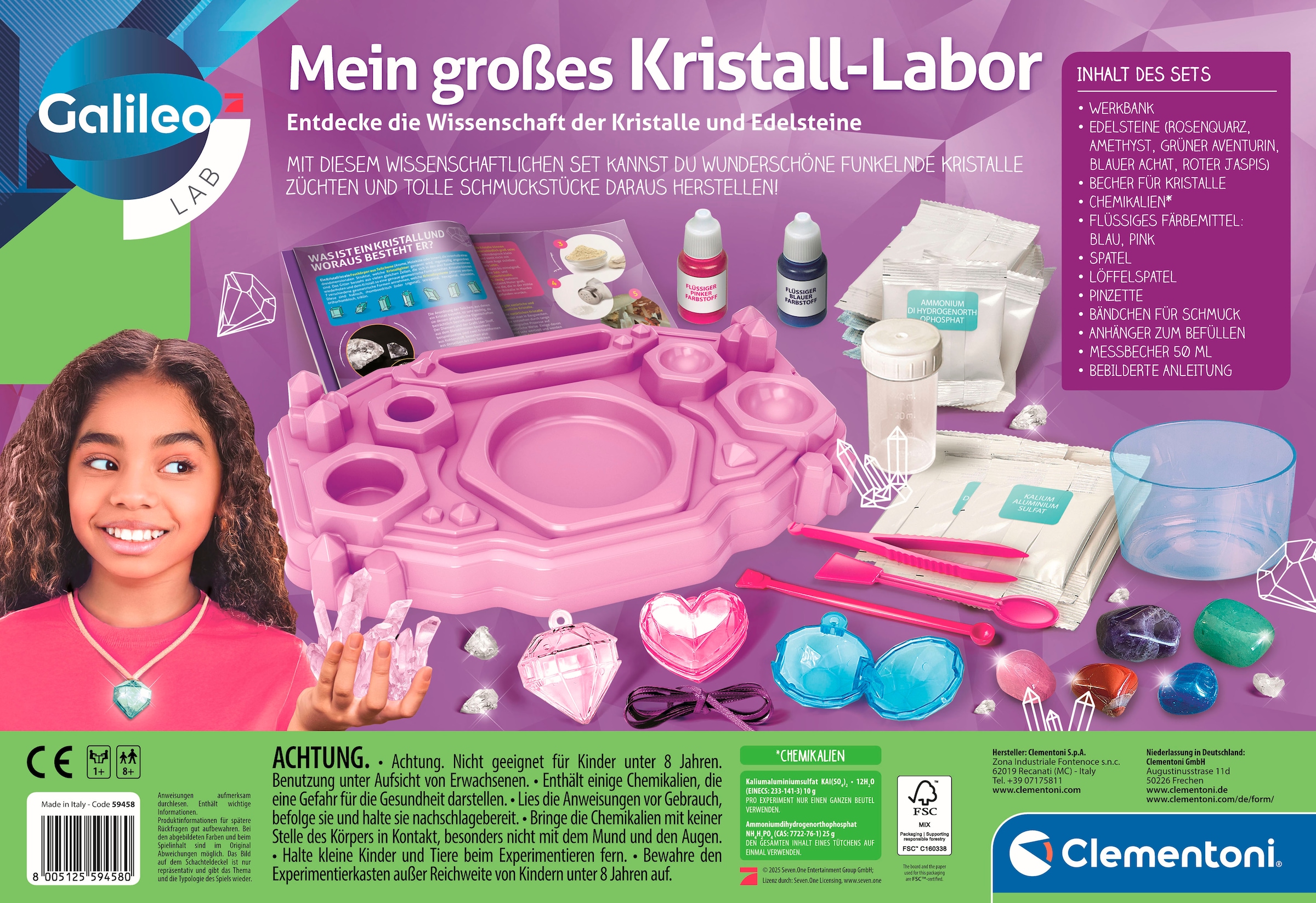 Clementoni® Experimentierkasten »Galileo Lab, Mein großes Kristall-Labor«