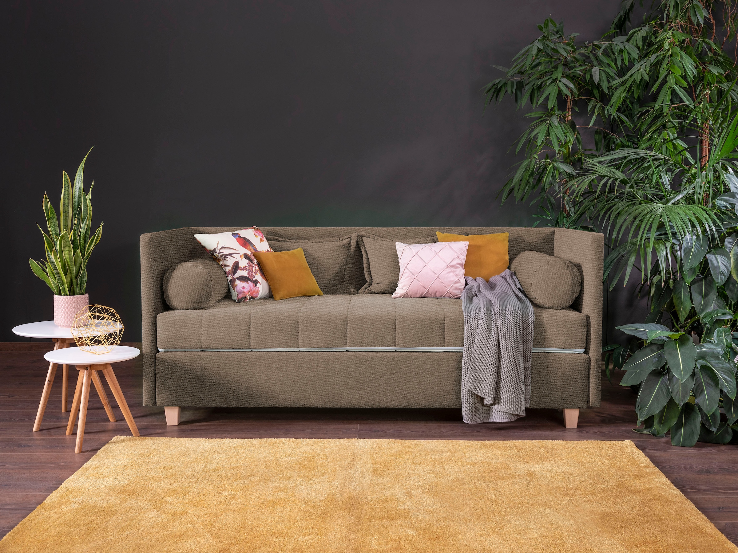 alina Schlafsofa »Kona«, 7-Zonen Taschenfederkernmatratze, Zierkissen-Set und Schlummerrollen