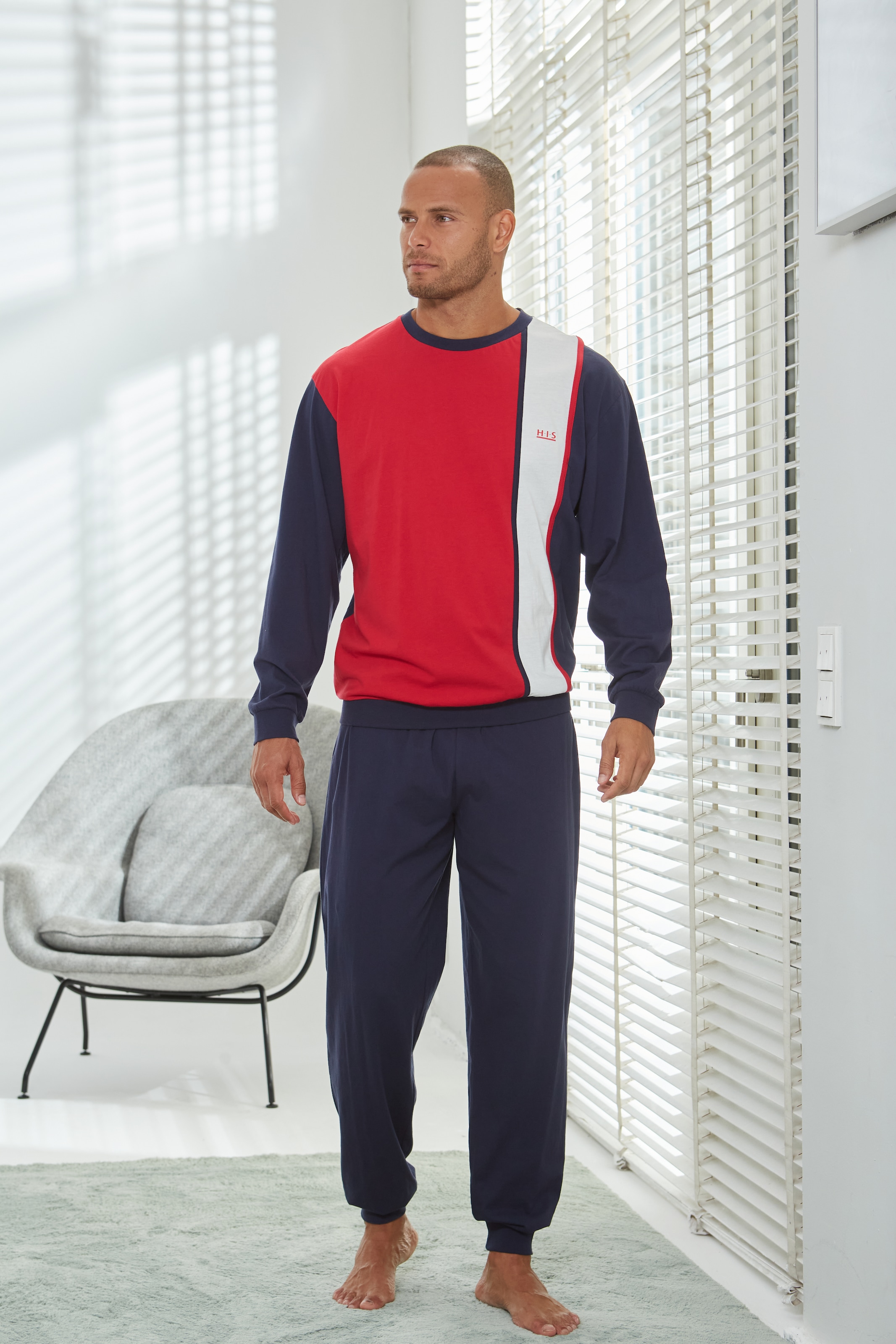 H.I.S Pyjama »Schlafanzug für Herren«, (2 tlg., 1 Stück), Schlafanzug mit breitem Streifen