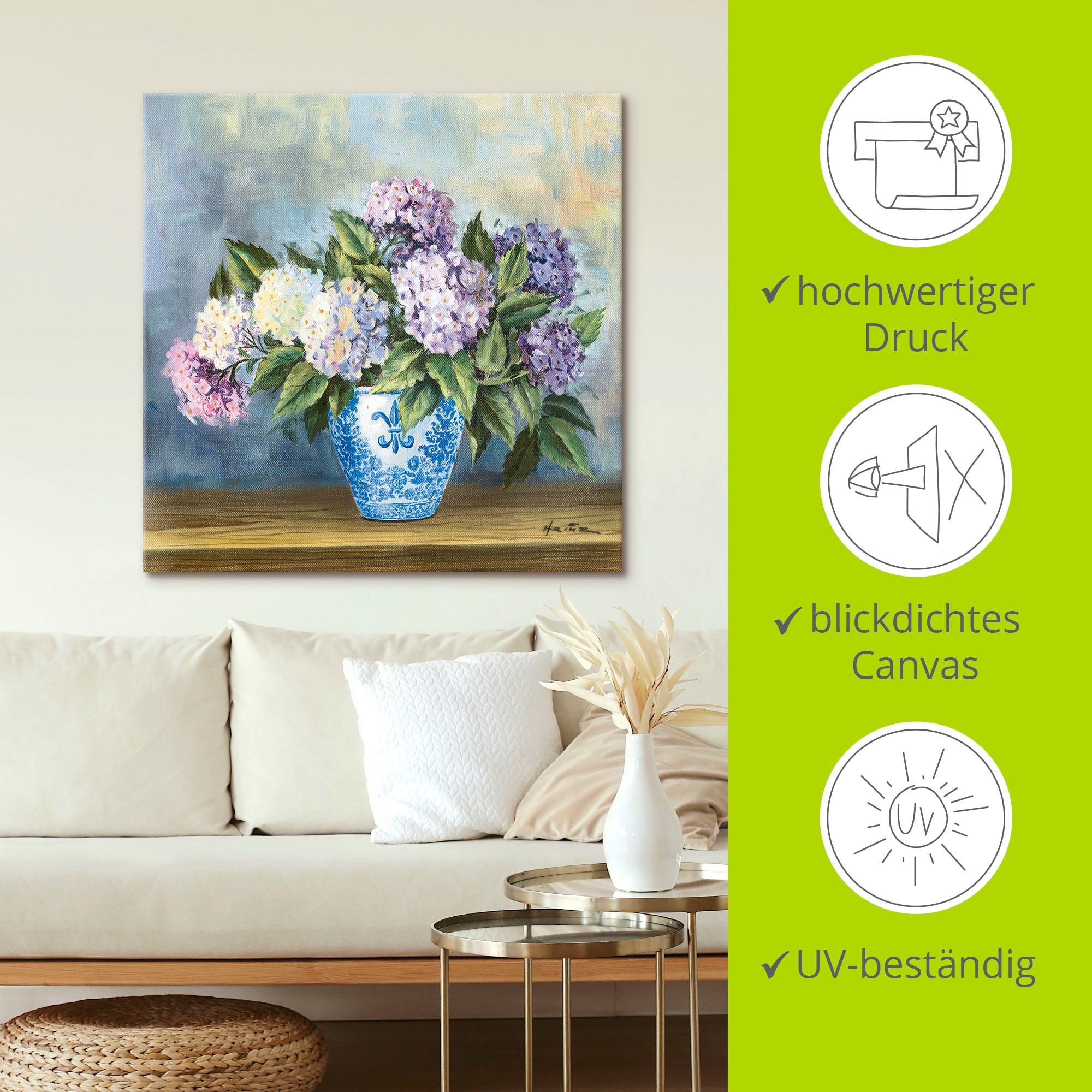 Artland Leinwandbild »Hortensien« Blumenbilder 1 Stk. tlg. auf Holzrahmen gespannt