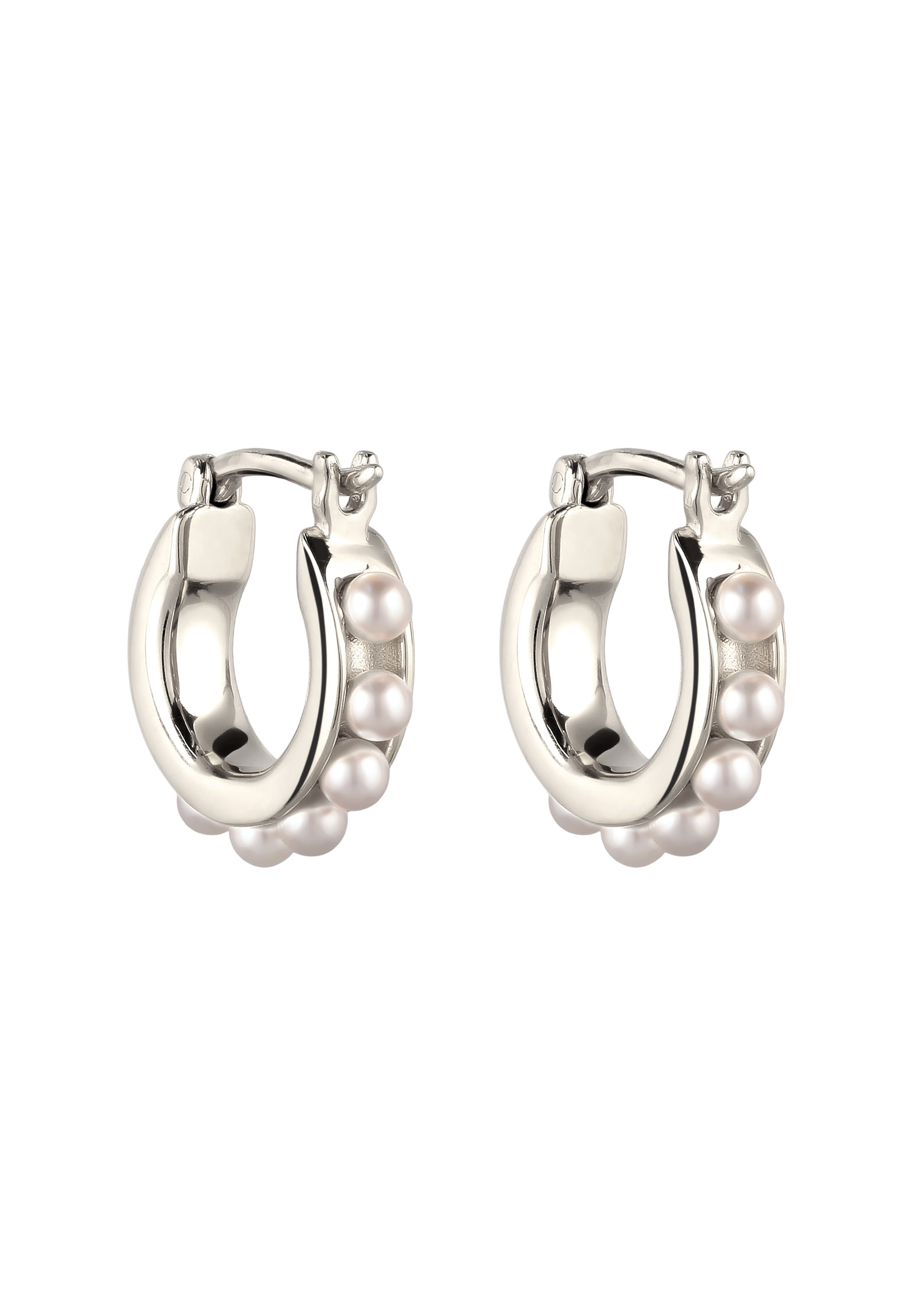 Elli Paar Creolen »Ohrringe Creolen mit Perlen von Swarovski(R) Weiß 925 Sterling Silber«