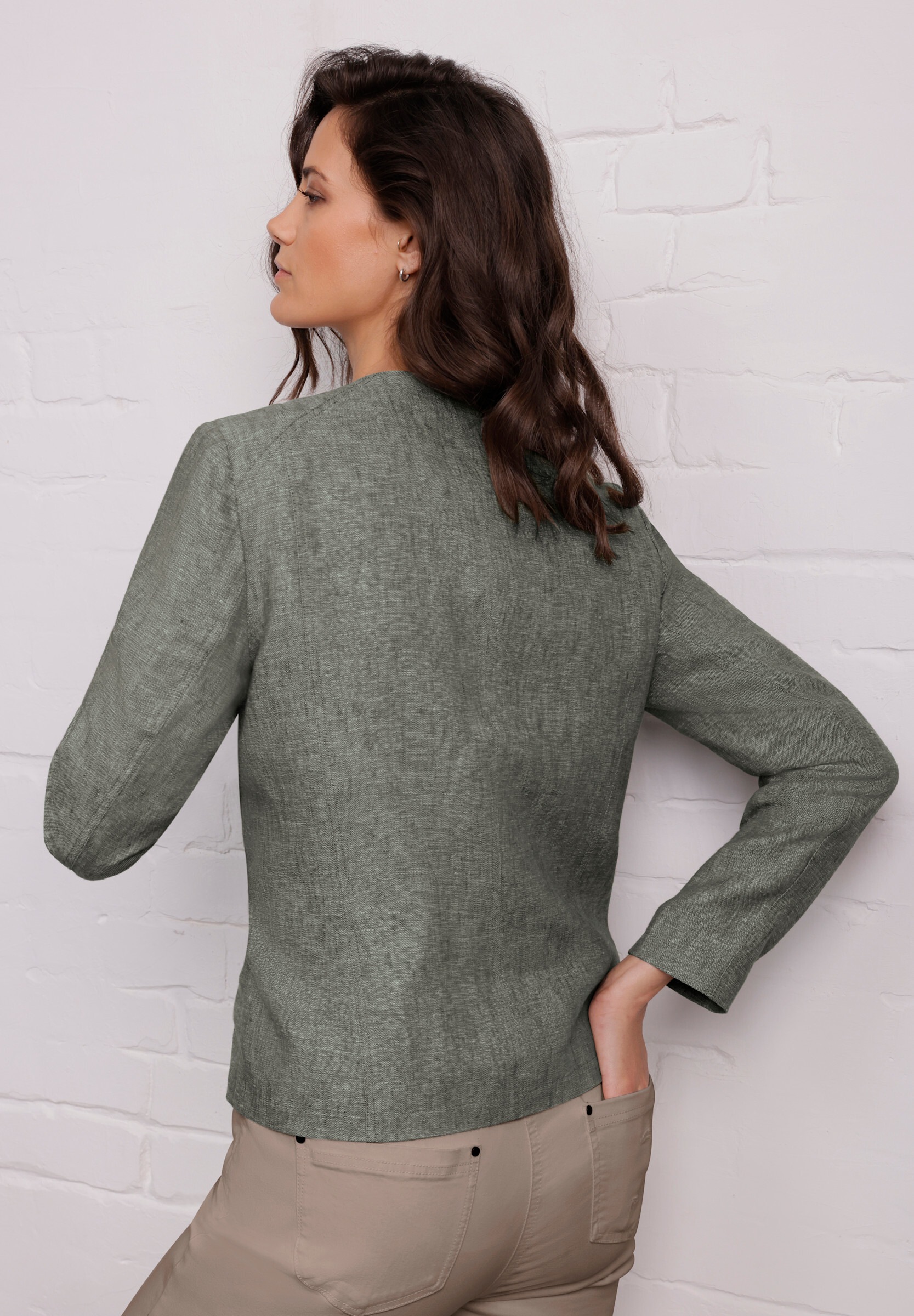creation L Blusenblazer »Leinen-Blazer Leinenblazer mit Reißverschluss-Taschen«