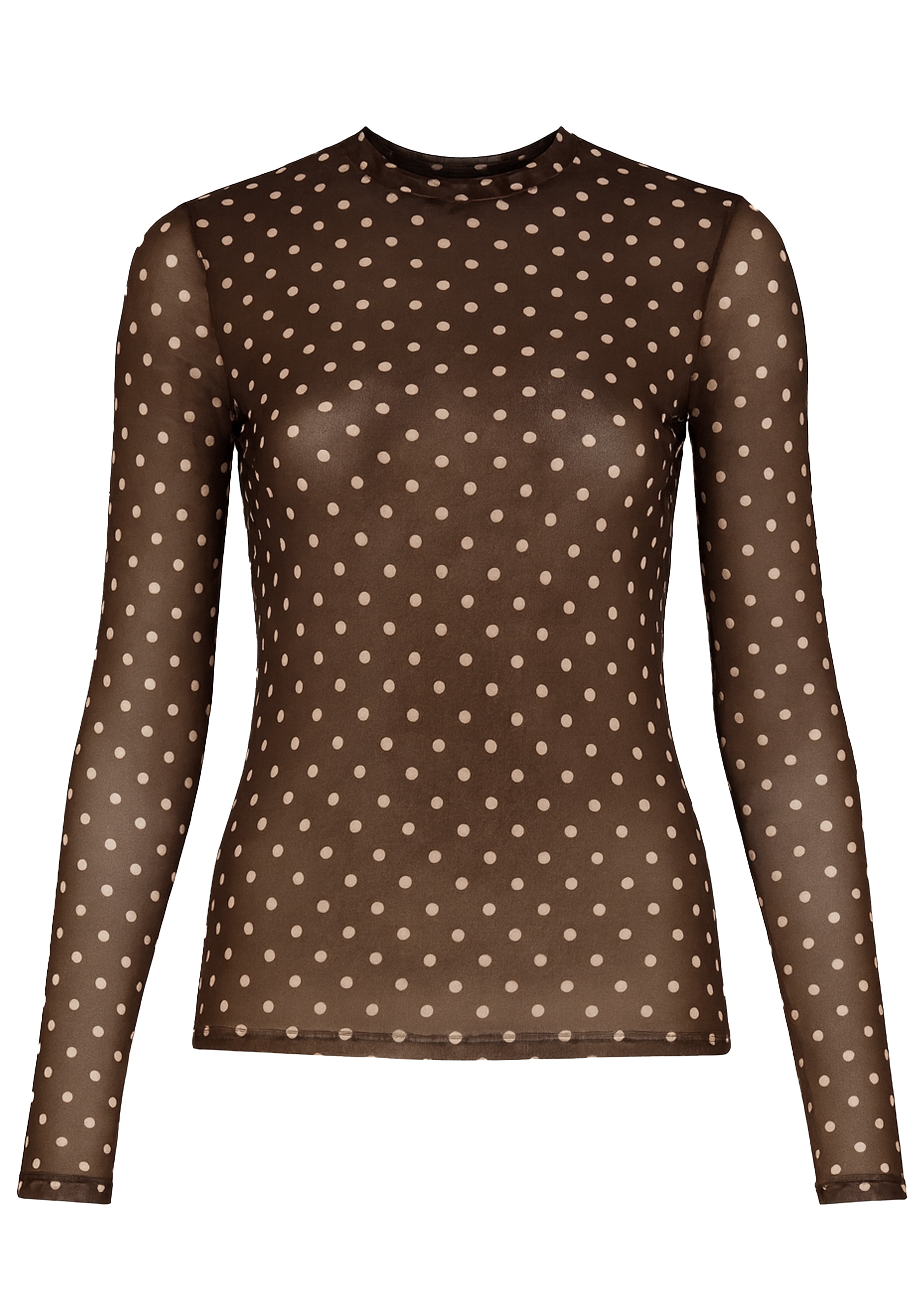 SASSYCLASSY Langarmshirt »Mesh Langarmshirt mit Punkten« Anliegendes Shirt aus Mesh mit gefütterter Vorderseite Beige Schwarz