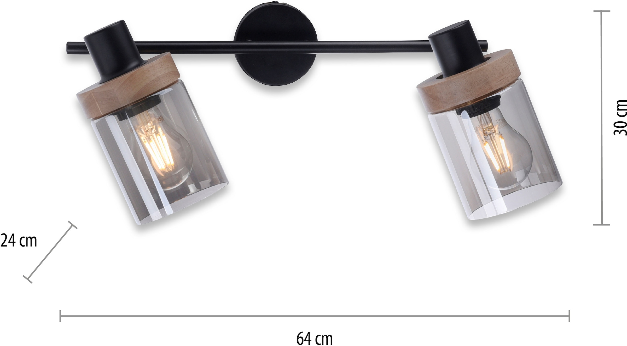 Home affaire Deckenleuchte »Tendon«, 2 flammig, Leuchtmittel E27 | ohne Leuchtmittel, Wandlampe, drehbar, schwenkbar Glas, geeignet für Leuchtmittel - E27