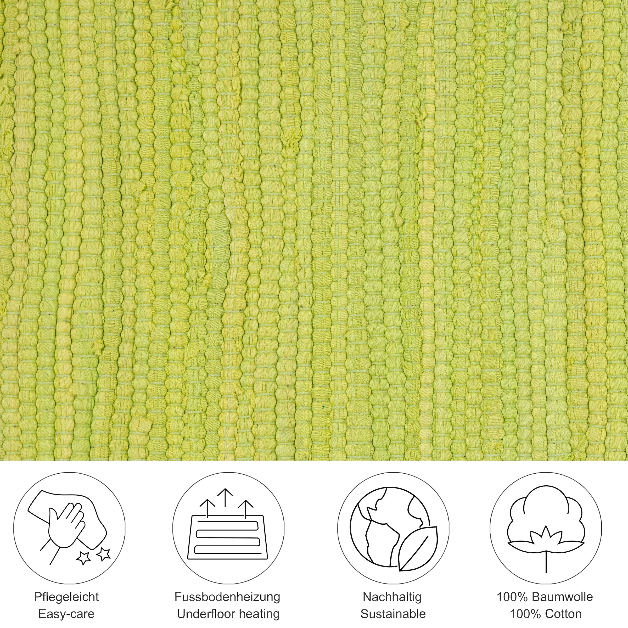 THEKO Läufer »Happy Cotton Fleckerl«, rechteckig, 5 mm Höhe, Handweb Läufer, Flachgewebe, reine Baumwolle, handgewebt, mit Fransen
