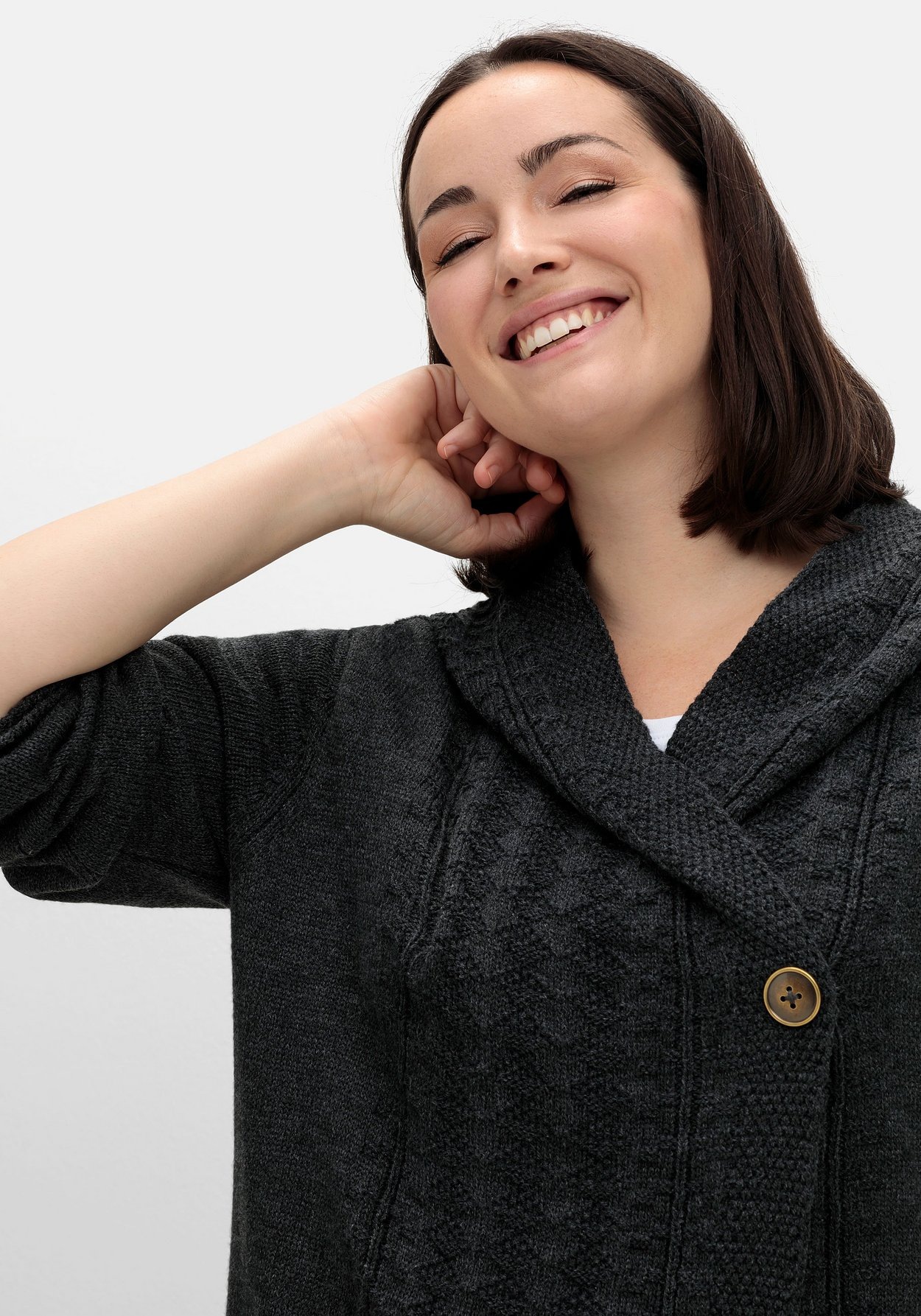 Sheego Cardigan »Cardigan mit Kapuze und Knopfverschluss«, mit Kapuze und Knopfverschluss