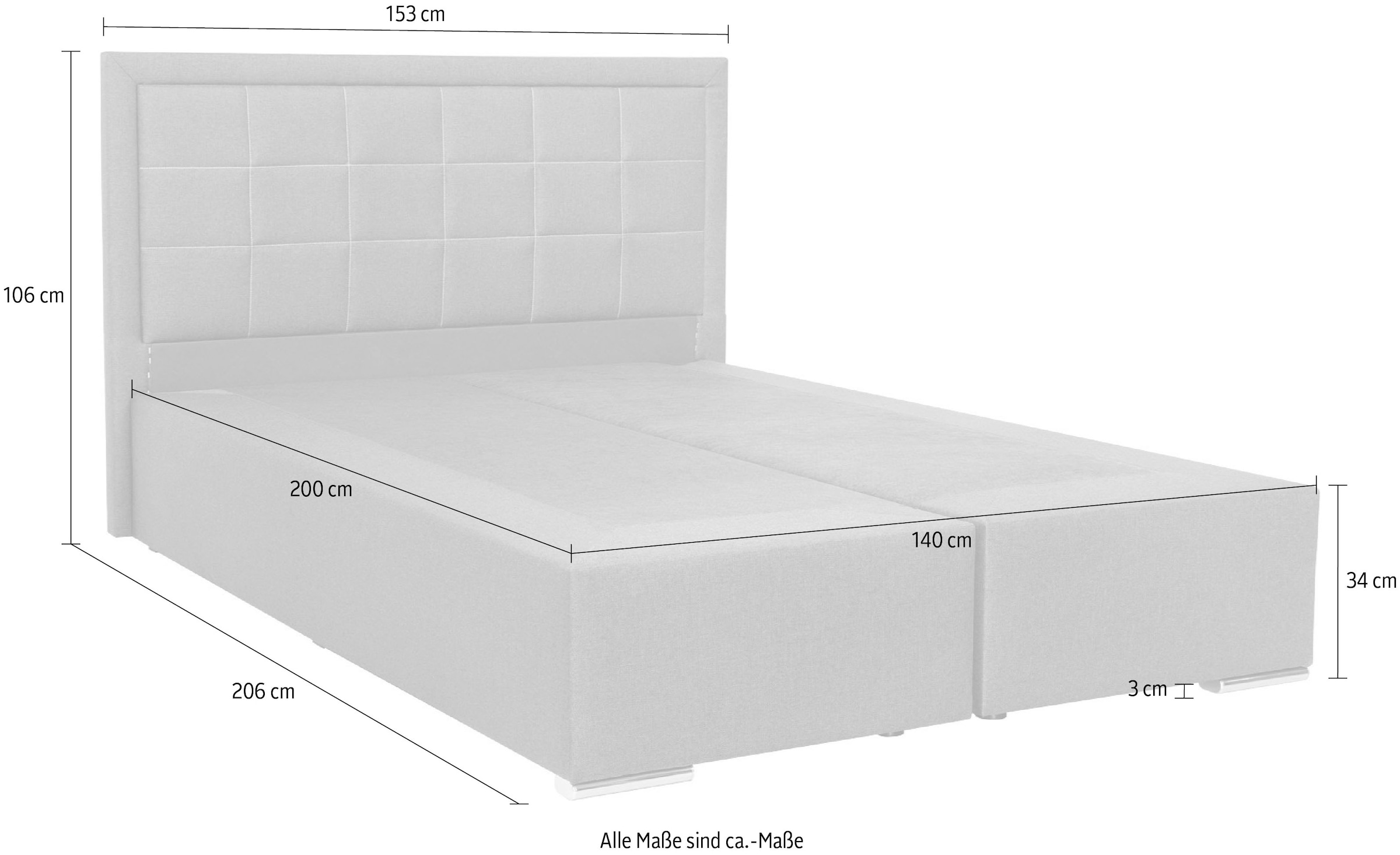 Boxbett Athena, wahlweise mit Bettkasten inkl. Topper bei Ausführung mit Matzratze, in Härtgraden H2, H3, H4