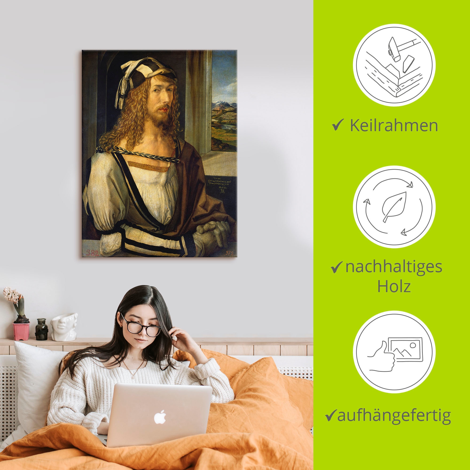 Artland Leinwandbild »Selbstbildnis mit Landschaft. 1498« Porträts 1 Stk. tlg. auf Holzrahmen gespannt