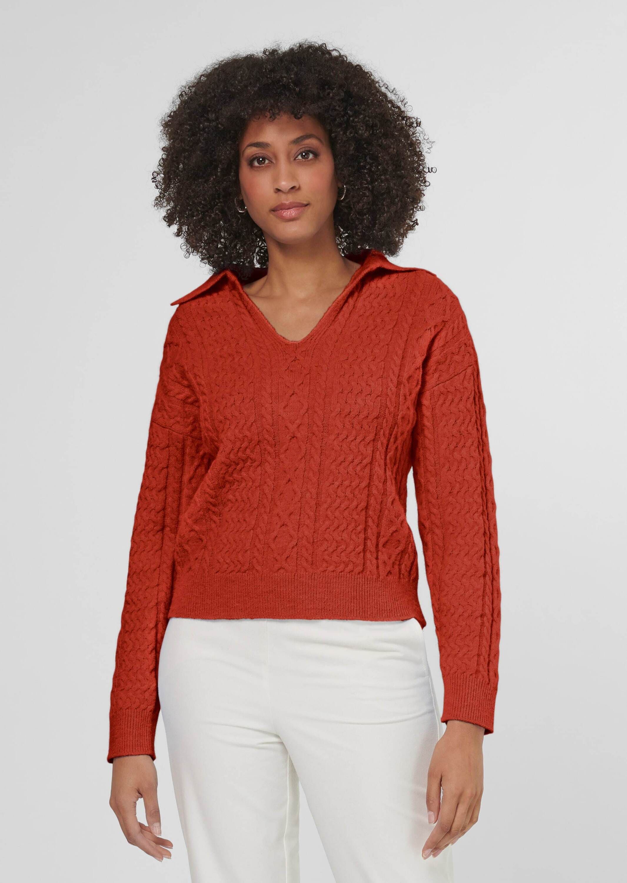 MADELEINE Longpullover »Pullover Zopfpullover mit V-Ausschnitt«