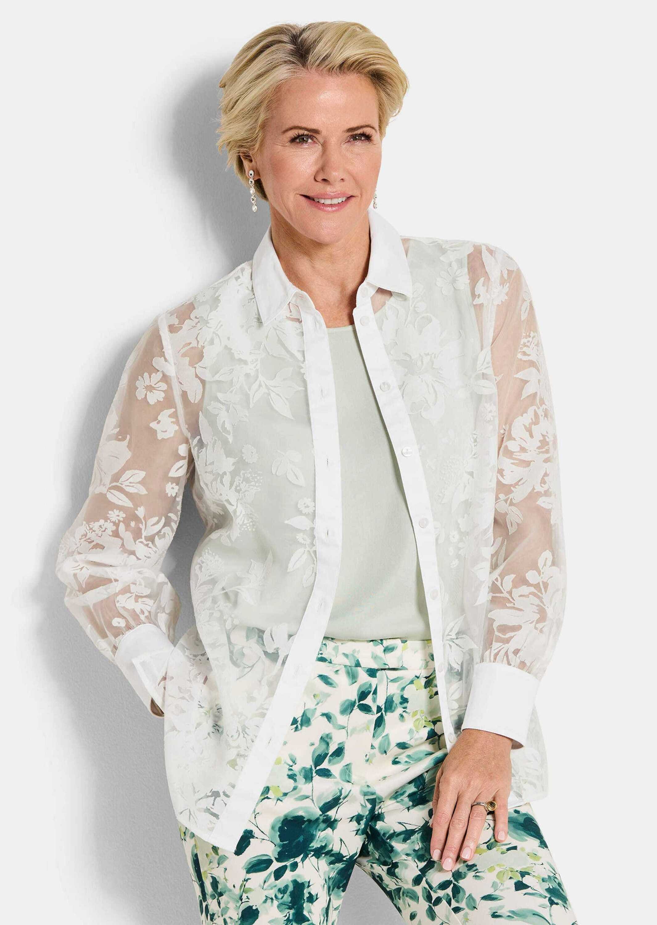 GOLDNER Hemdbluse »Kurzgröße Hemdbluse mit floralem Muster« florale Ausbrennerware