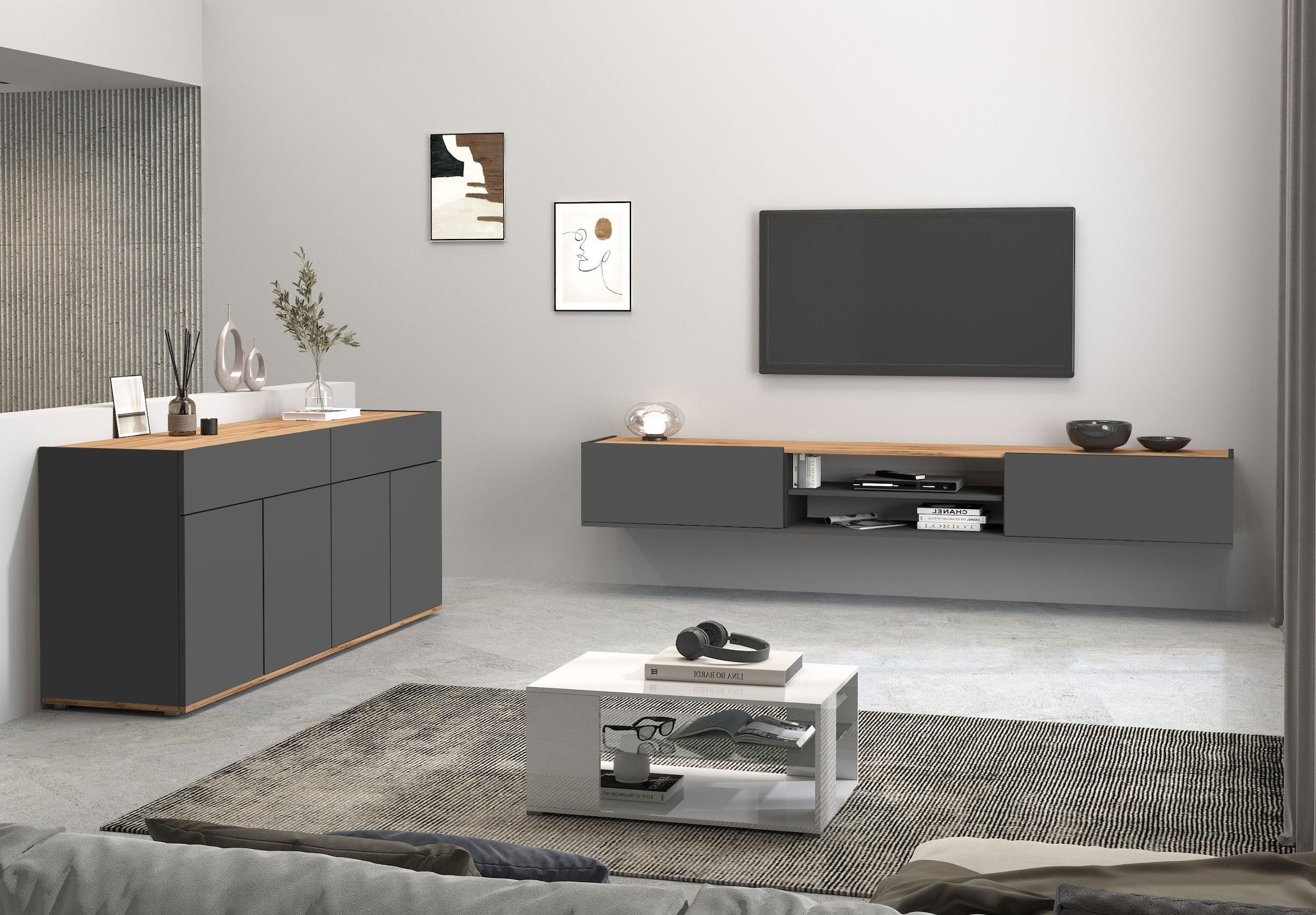 INOSIGN Sideboard »Garda, Kommode, Schrank, Kredenz«, 4 Türen, 2 Schubladen, grifflos Breite 160,1 cm