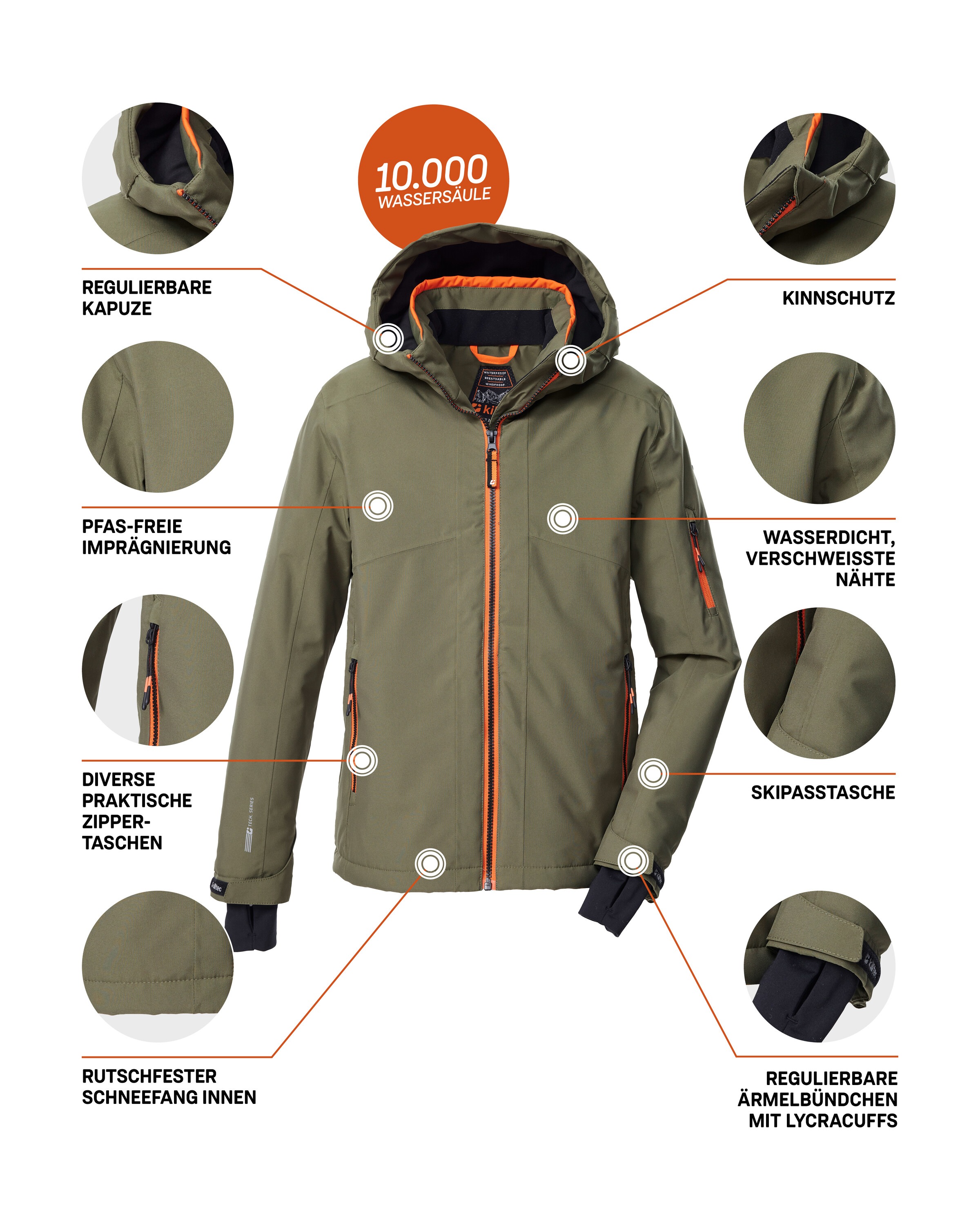 Killtec Skijacke »KSW 202 BYS SKI JCKT«, Wasserdichte Kinder-Skijacke mit verstellbarer Kapuze und Schneefang