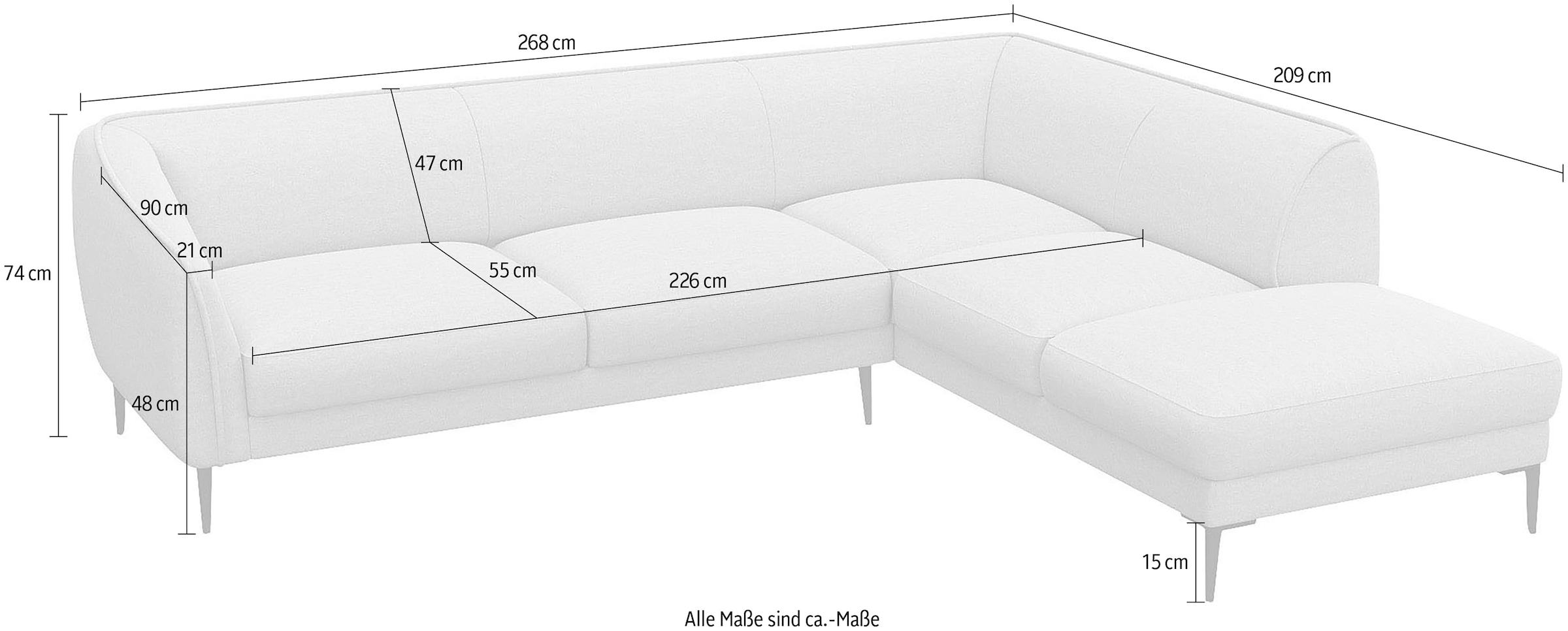 FLEXLUX Ecksofa »Belle Designsofa, L-Form, B/T 268/209 cm« Skandinavisches Design, In hochwertiger Verarbeitung