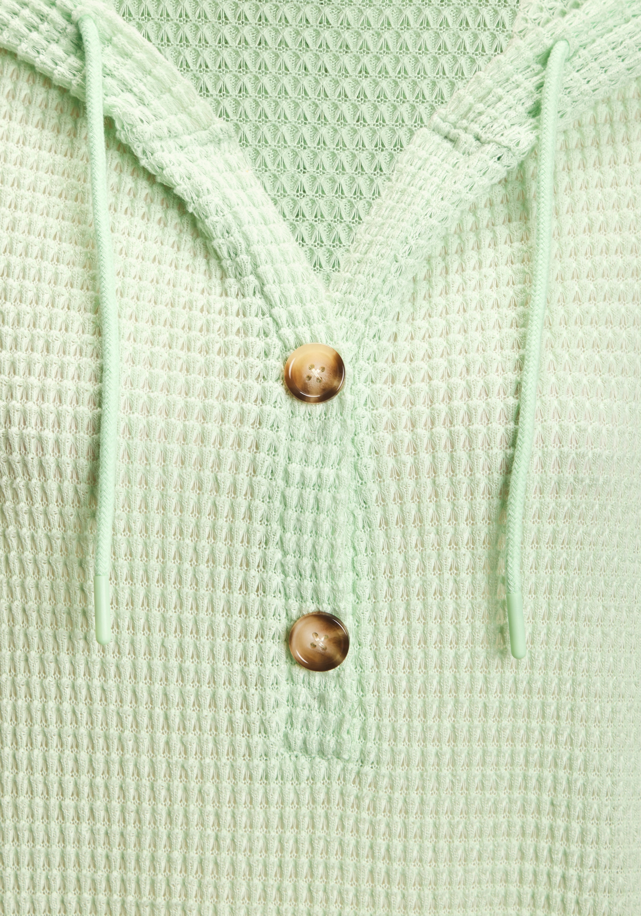 LASCANA 3/4-Arm-Shirt »aus bügelfreiem Waffelstrick« mit Kapuze und Knopfleiste