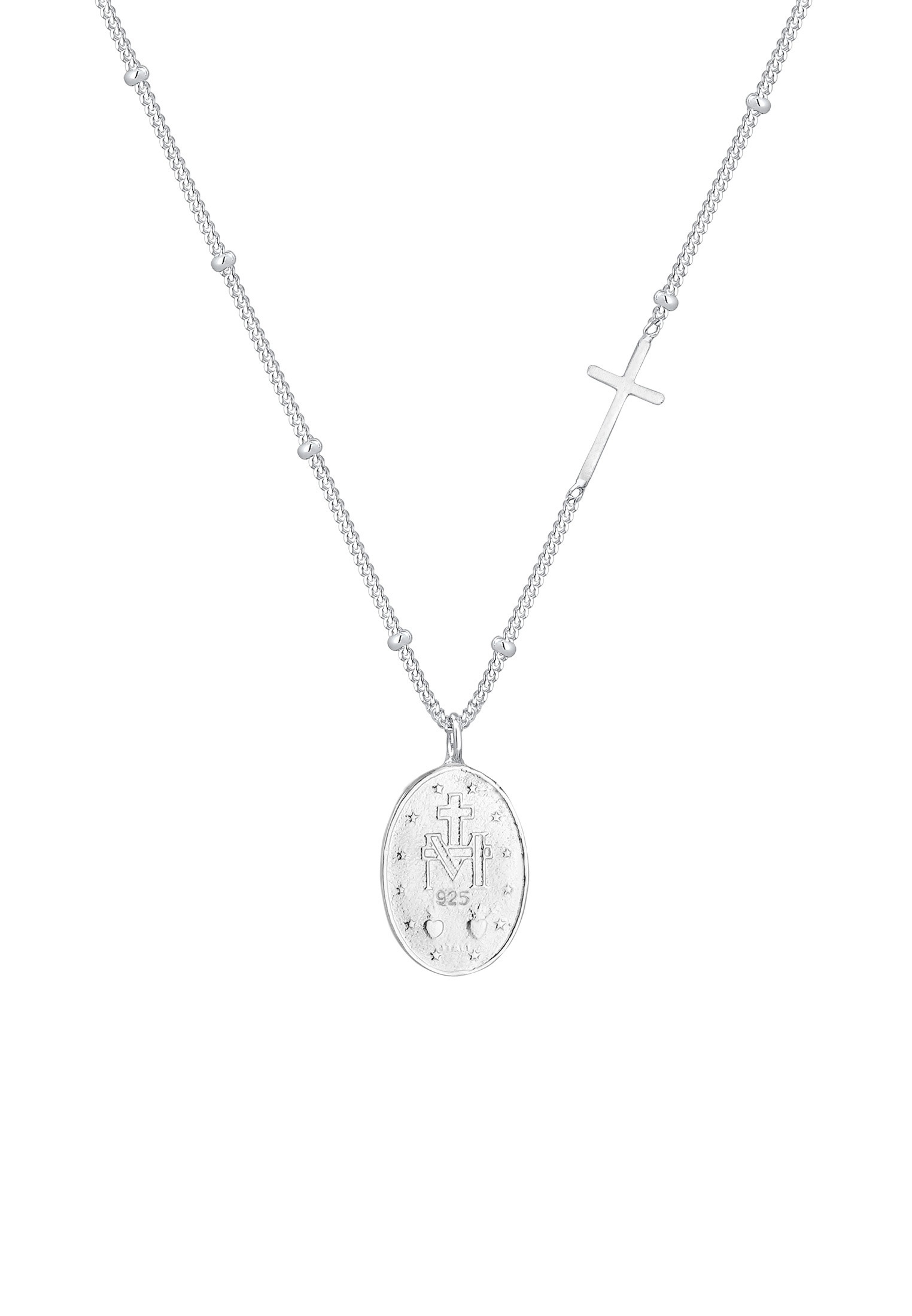 Elli Kette mit Anhänger »Halskette Kugelkette Kreuz Marienbild 925 Sterling Silber«