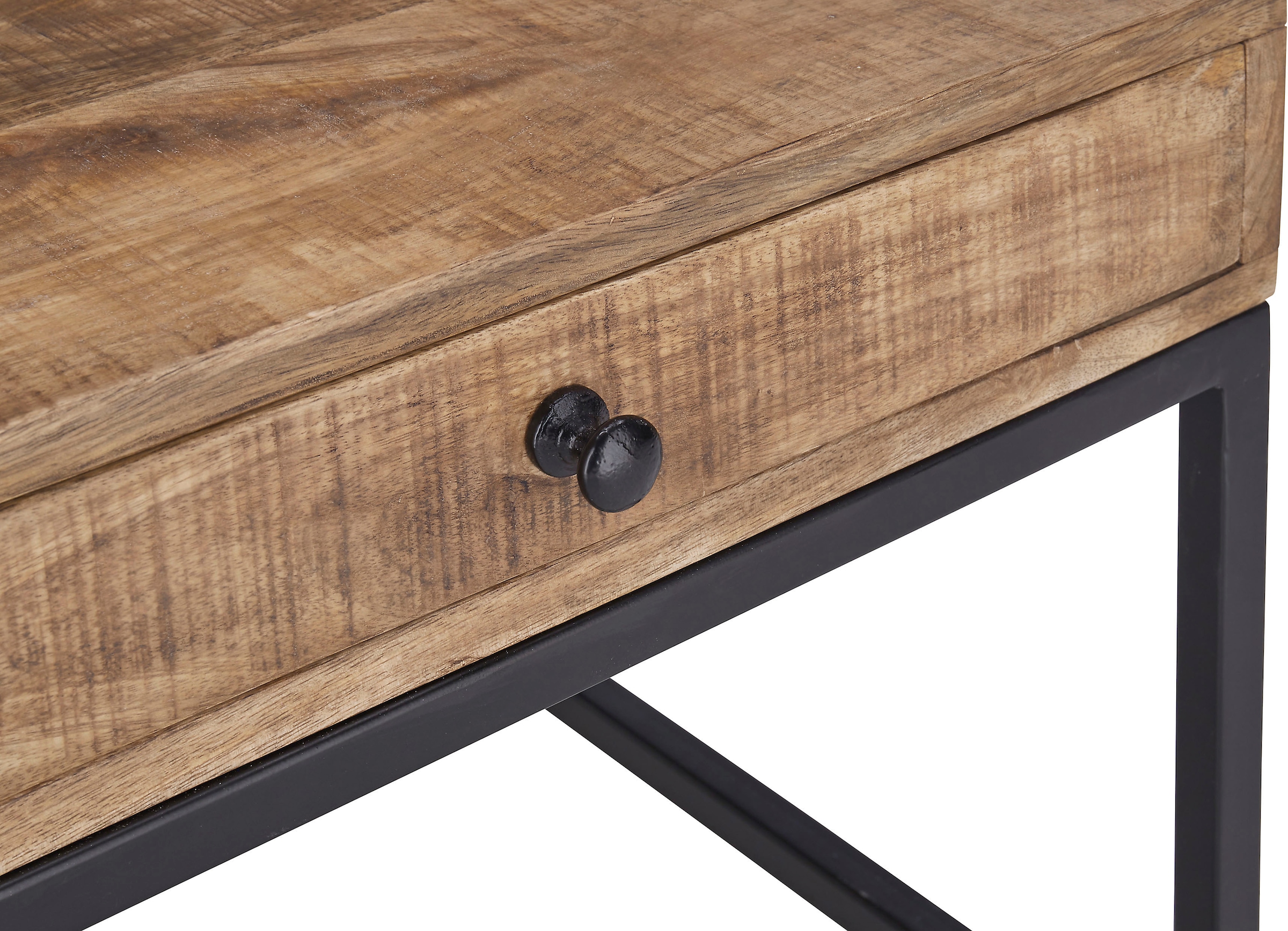 Stolkom Couchtisch »ALISON«, Massivholz mit Schublade, Tisch im Industrial Style