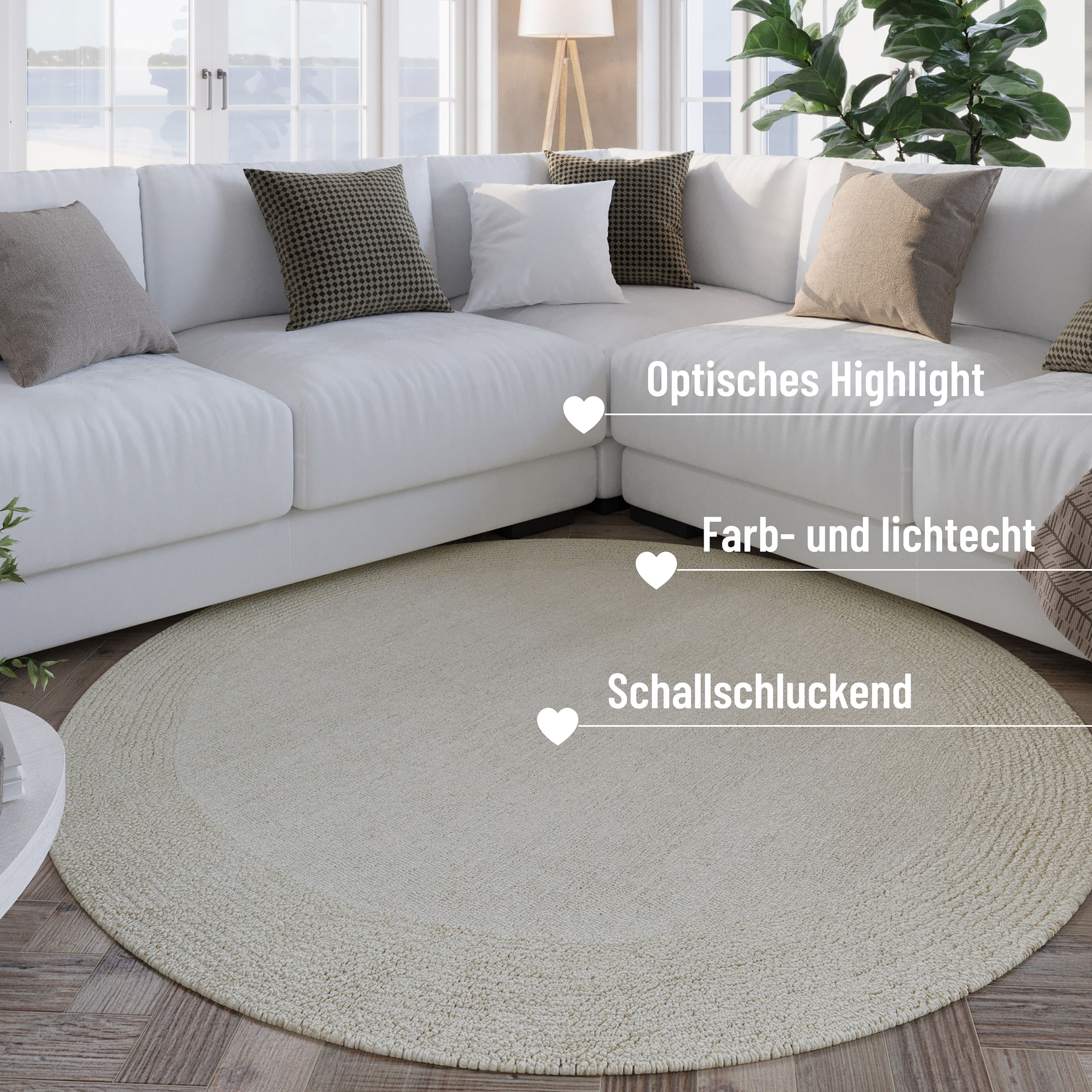 Wecon home Wollteppich »Hamptons TWENTYONE«, rund, 15 mm Höhe, Schurwolle, Kurzflor, Wohnzimmer, Schlafzimmer, elegant, Bordüre