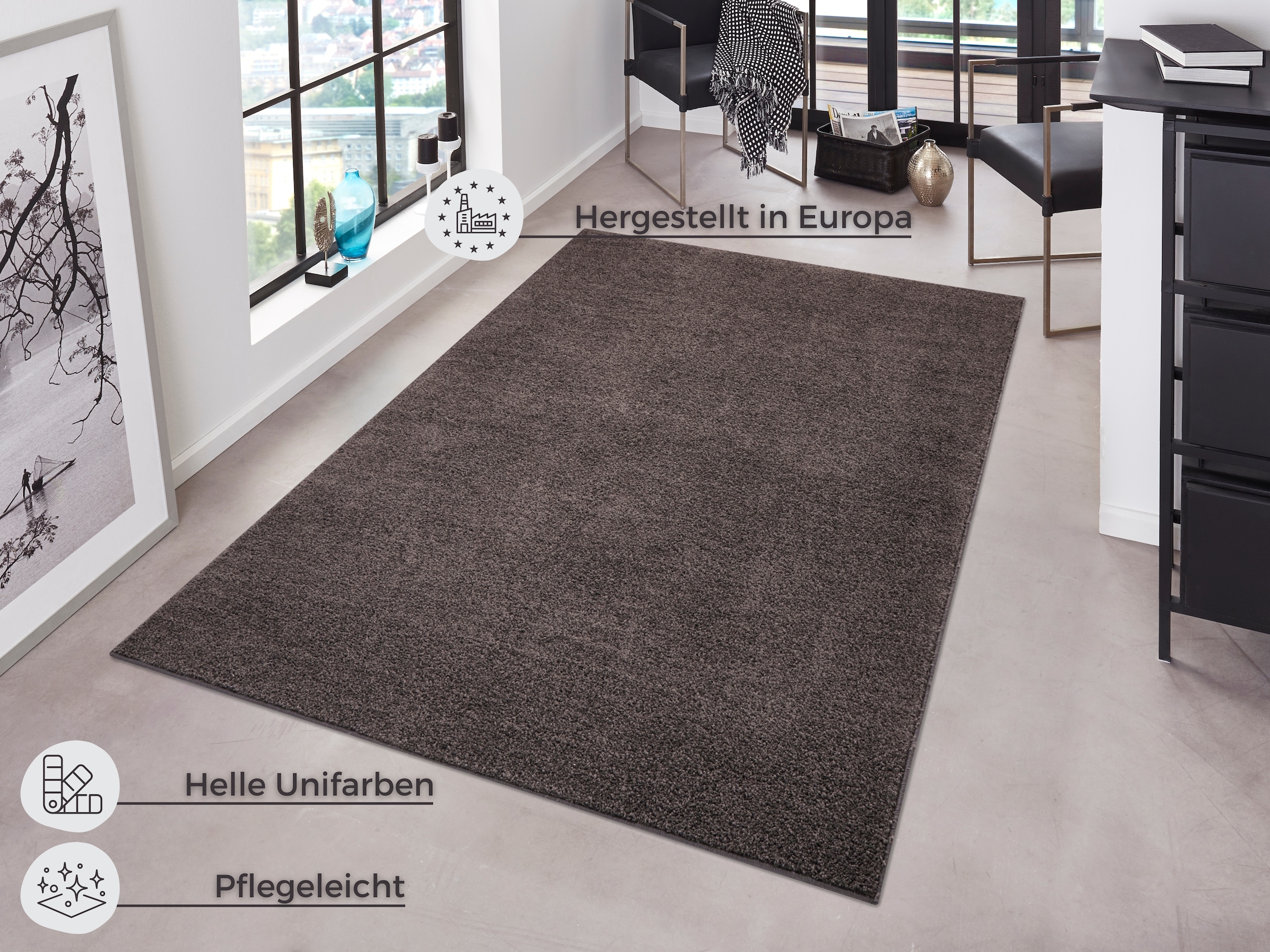 HANSE Home Teppich »Pure 100  Kurzflor« rechteckig 13 mm Höhe Kurzflor, uni, umkettelt, Läufer, Wohnzimmer, Kinderzimmer, Flur