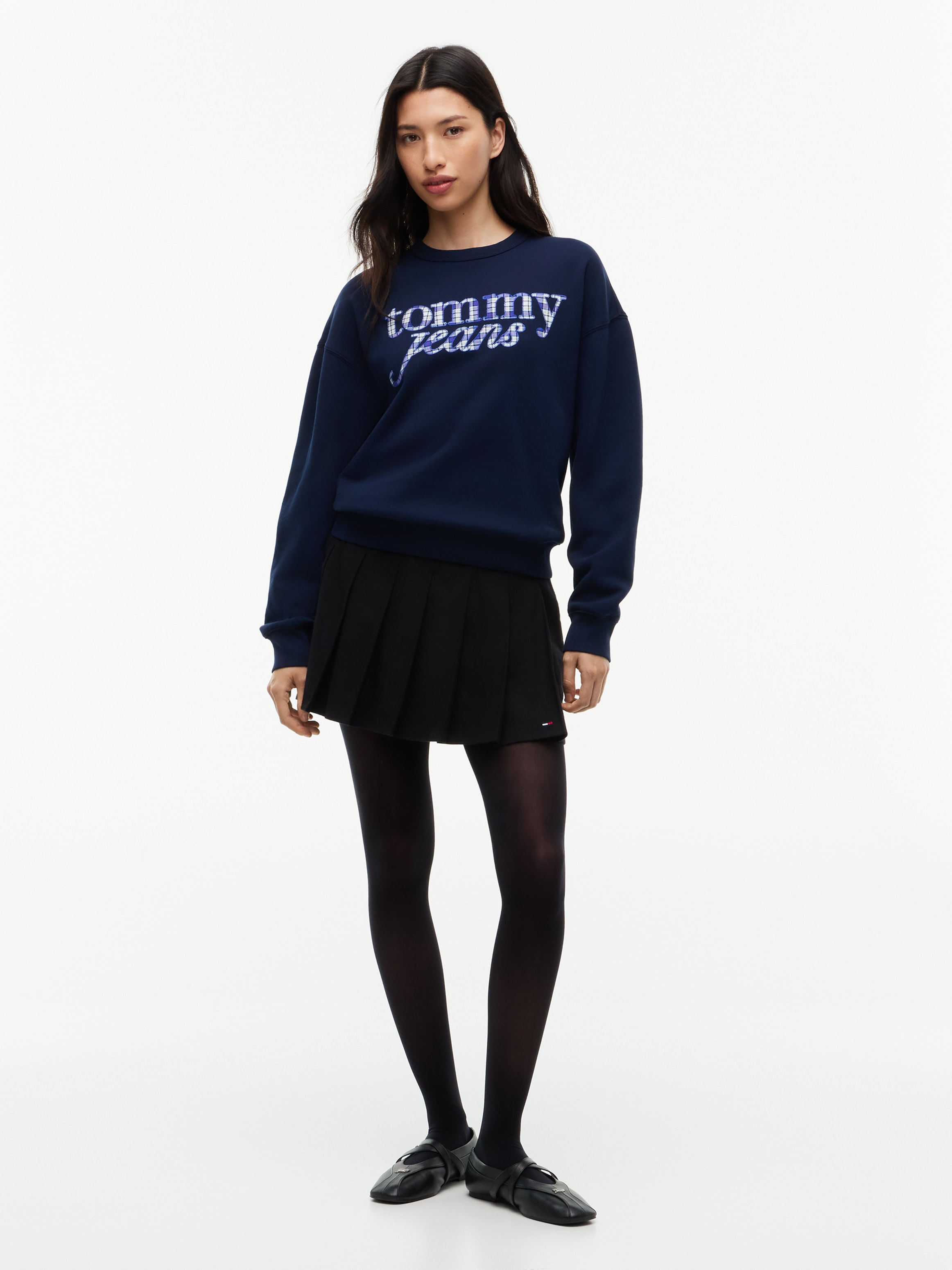 Tommy Jeans Sweatshirt »TJW BXY CHECK SCRIPT CREW«, Baumwollmischung
