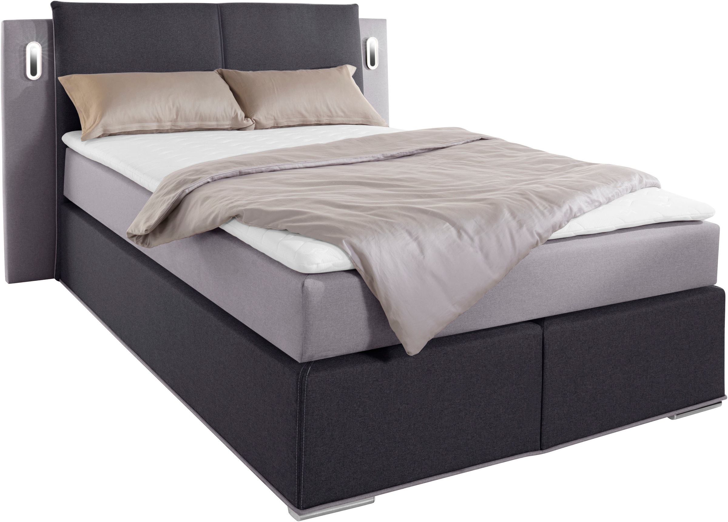 COLLECTION AB Boxspringbett »Freya«, inklusive LED-Beleuchtung und Topper, mit oder ohne Bettkasten