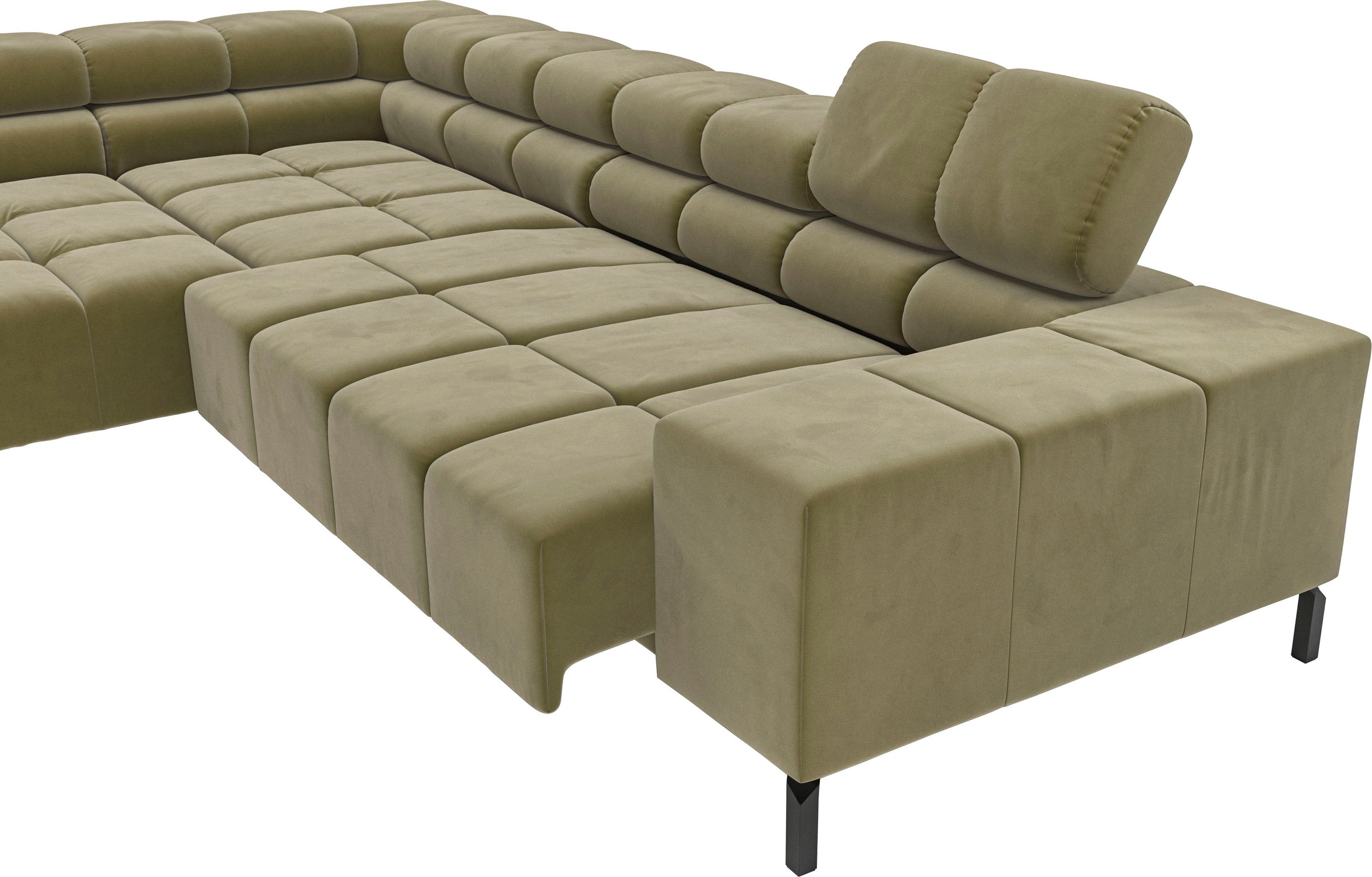 INOSIGN Ecksofa »Ancona New, wahlweise motorische Sitztiefenverstellung, auch in Cord«, feine Steppung, mit Kopfteilverstellung, 3 Zierkissen, L-Form