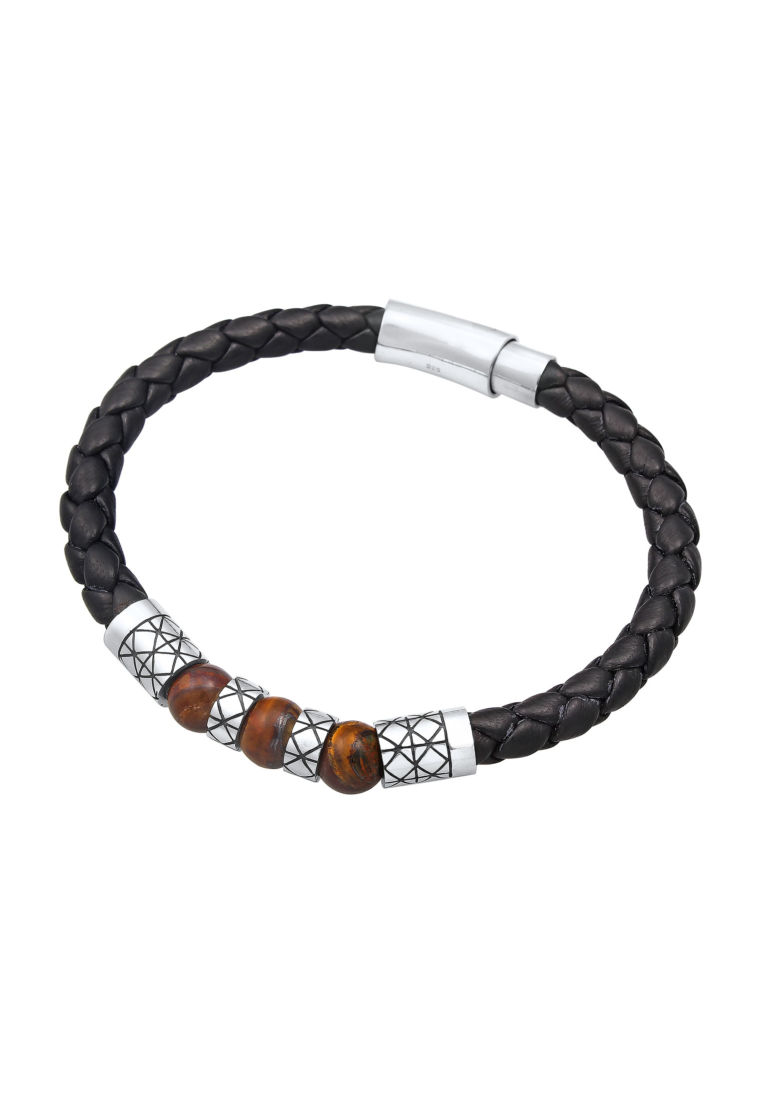 Kuzzoi Armband »Armband Herren Leder Bead Magnet-Verschluß 925er Silber«