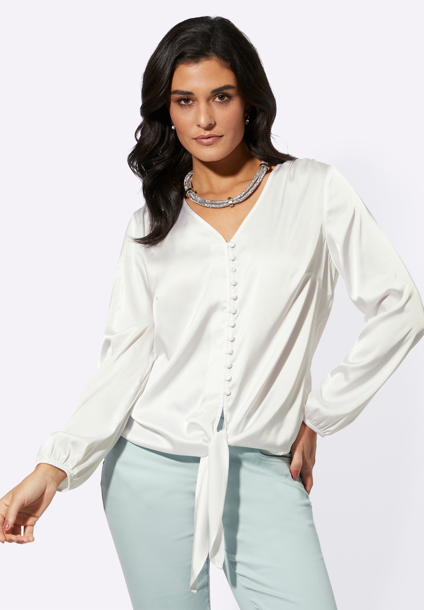 creation L Schlupfbluse »Satin-Bluse Satinbluse mit Zier-Knopfleiste«