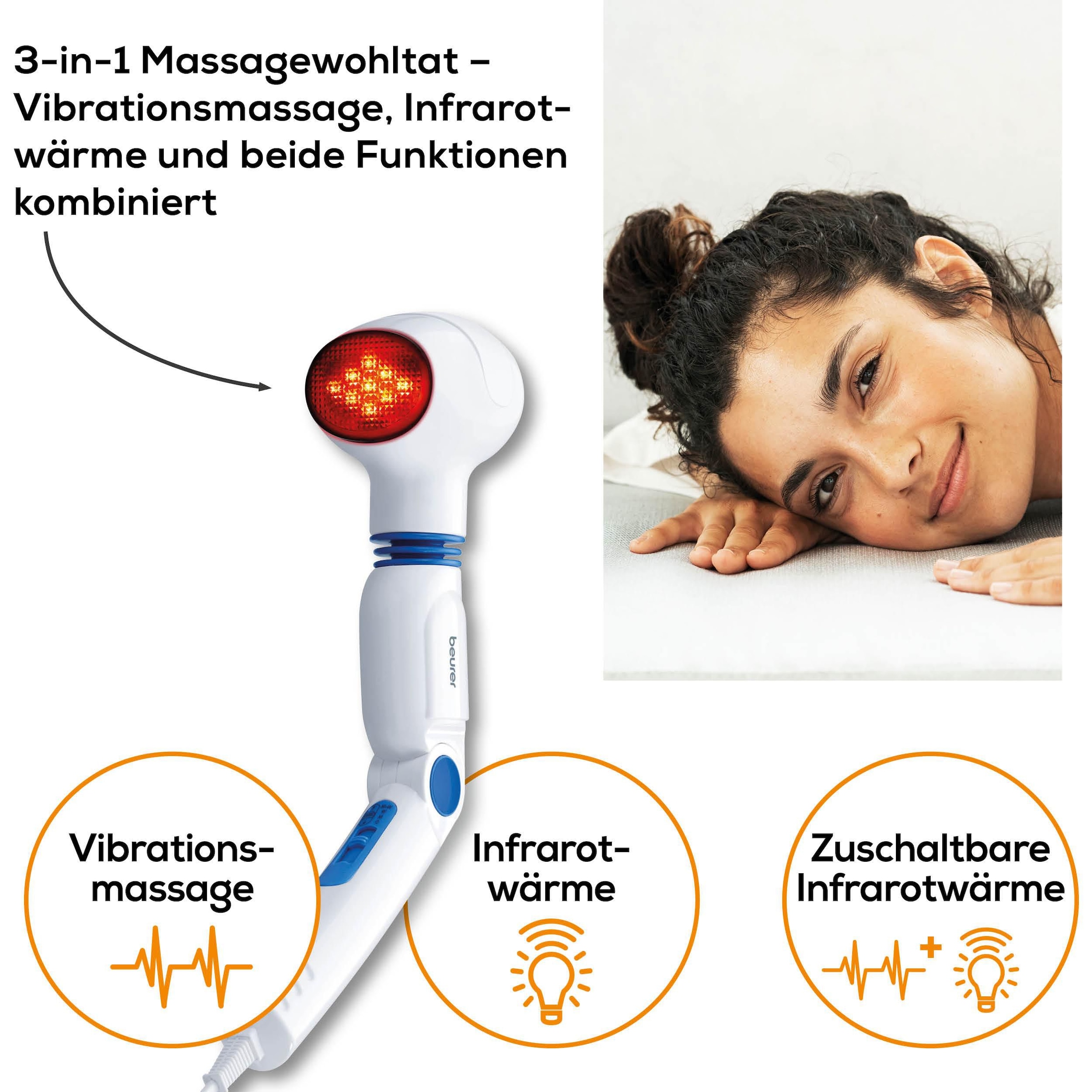 BEURER Massagegerät »MG 40 für eine wohltuende Vibrationsmassage mit Infrarotwärme«, Ideal für gezielte und punktuelle Massagen an Rücken, Armen, Beinen