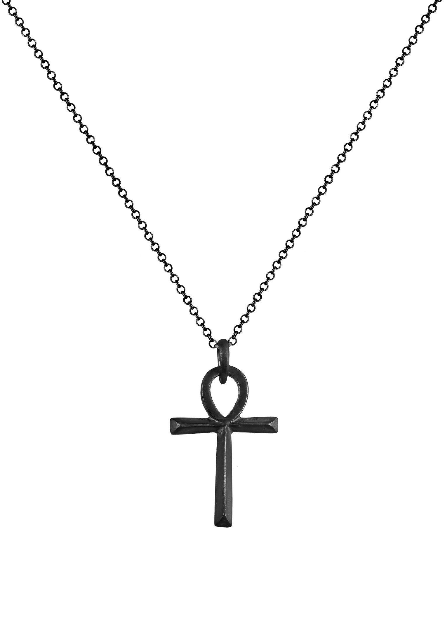 Kuzzoi Lange Kette »Halskette Herren Ankh Kreuz Anhänger 925 Silber«