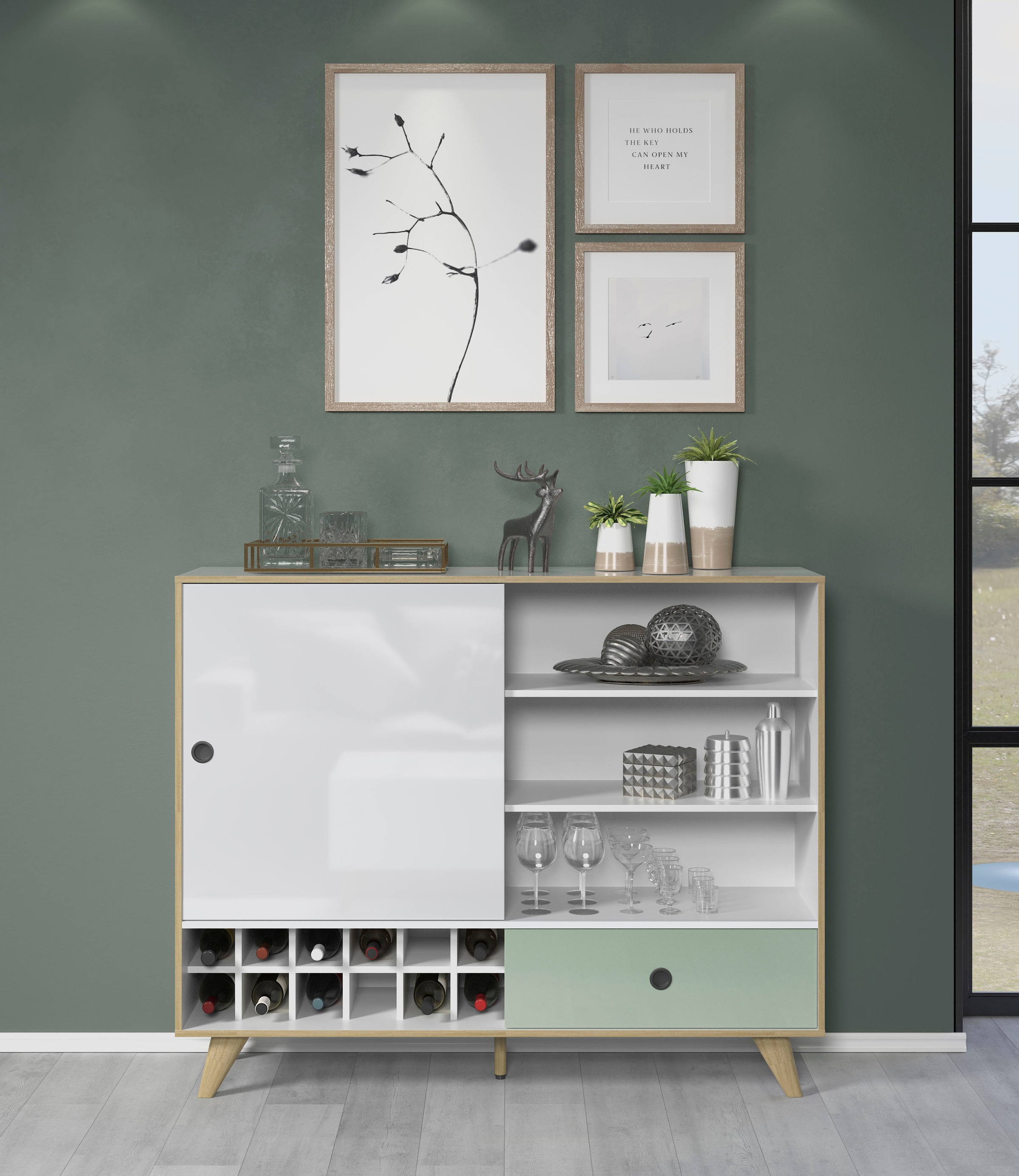 INTER-FURN Highboard »Adelaide«, Integriertes Weinregal