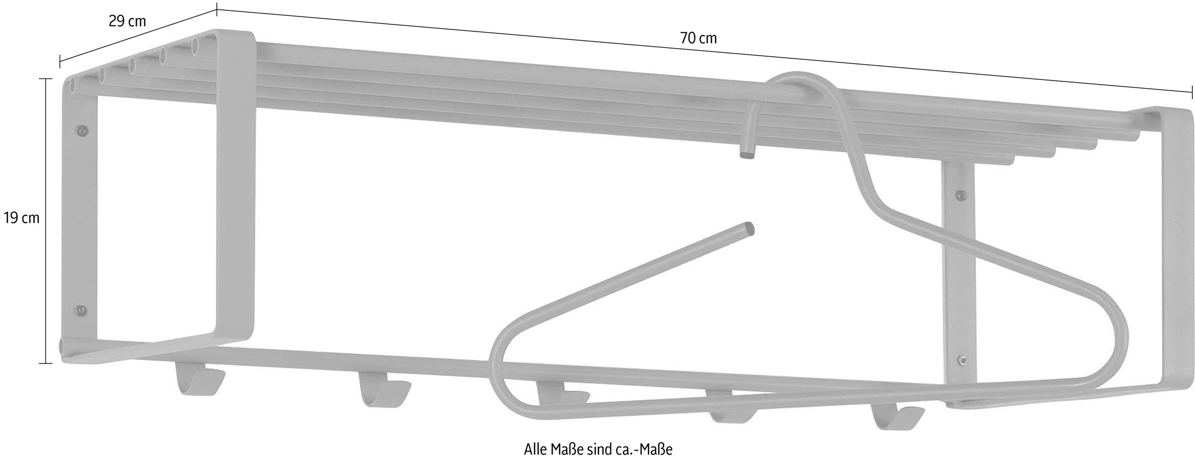 Spinder Design Garderobenleiste »REX« Wandgarderobe aus Stahl mit Hutablage und 5 bzw. 7 Haken