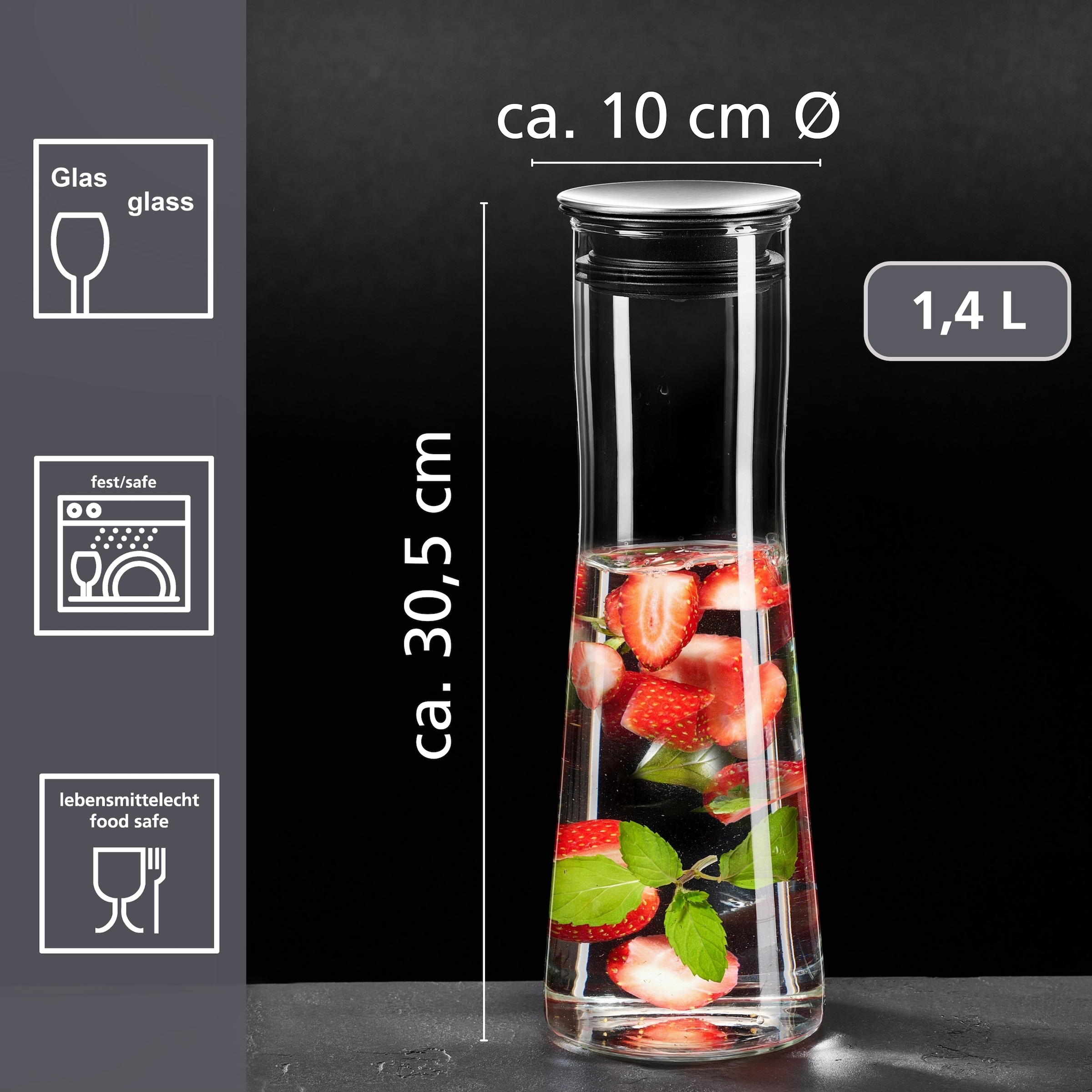 Ritzenhoff & Breker Karaffe »Perfetto« Kanne, 1,4 Liter mit Edelstahldeckel