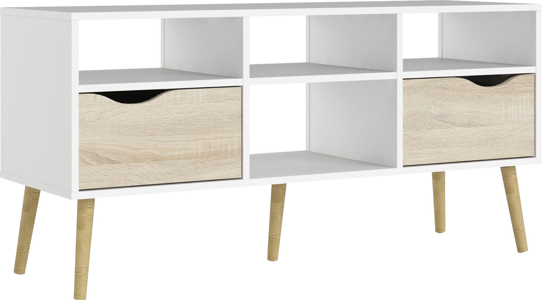 andas TV-Board »Oslo, TV-Möbel, Fernsehtisch, TV-Unit, Media-Möbel,«, TV-Kommode mit 2 Schubladen,4 Fächern, Breite 117 cm, Höhe 57 cm