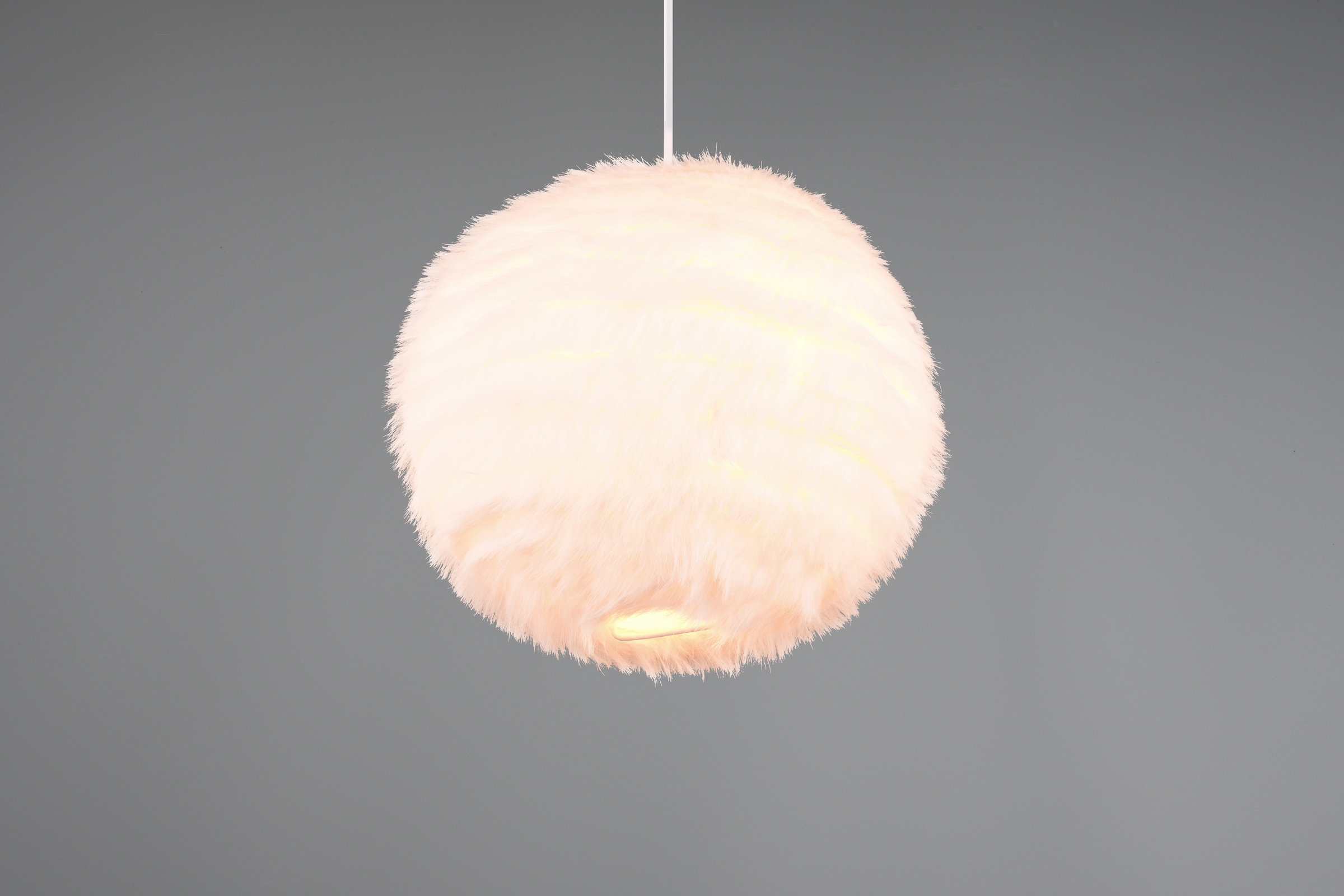 REALITY Leuchten Pendelleuchte »FURRY, höhenverstellbare Hängelampe mit Plüsch Lampenschirm Ø 35cm« E27 1 Stk. warmweiß - kaltweiß exkl 1xE27 max 10W, weiße Plüsch Hängeleuchte Schlafzimmer Wohnzimmer