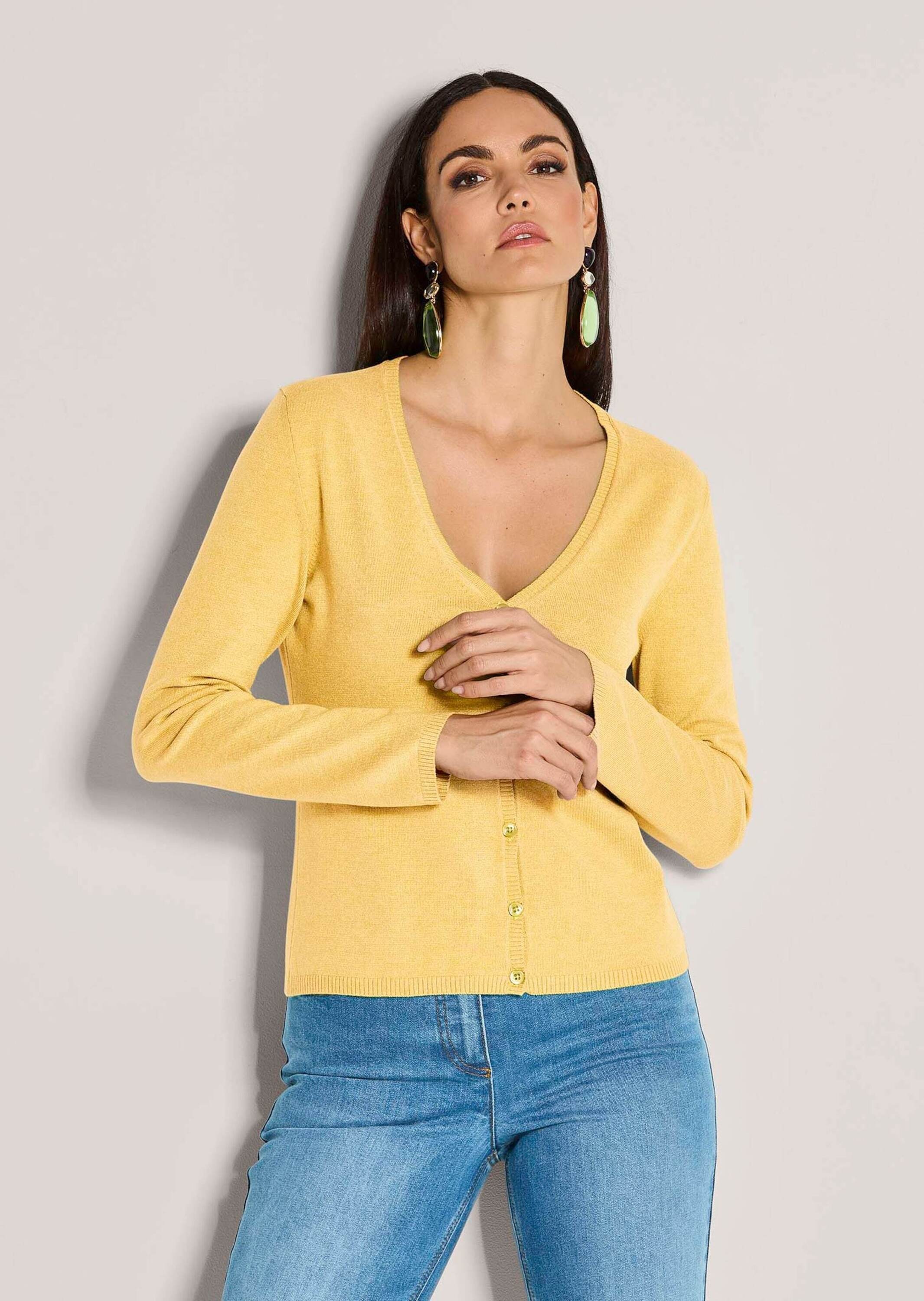 MADELEINE Strickjacke »Strickjacke Langarm Jacke im Feinstrick mit V-Ausschnitt«