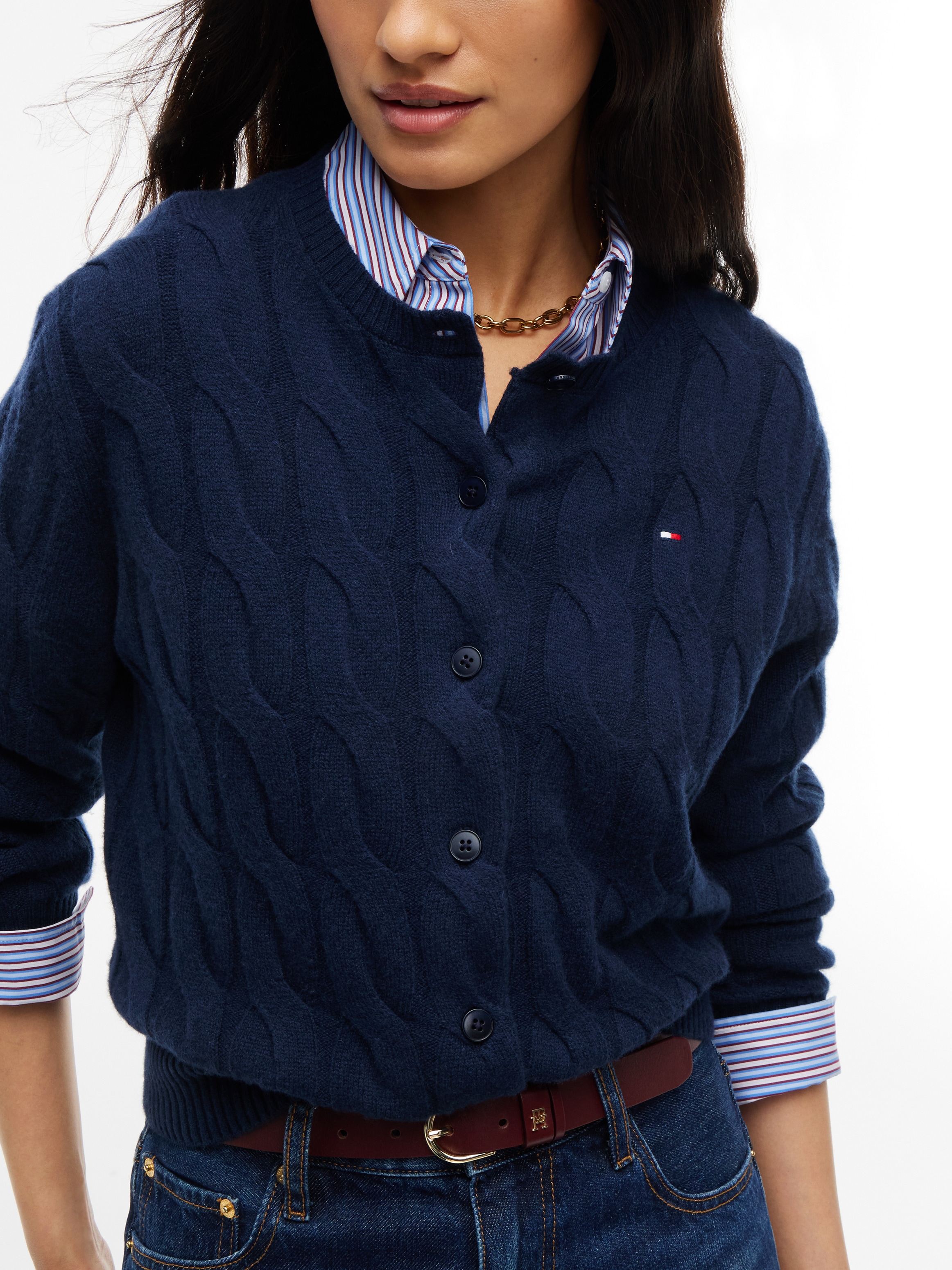 Tommy Hilfiger Strickjacke »SOFT WOOL CARDI« aus reiner Wolle, Zopfstrickmuster