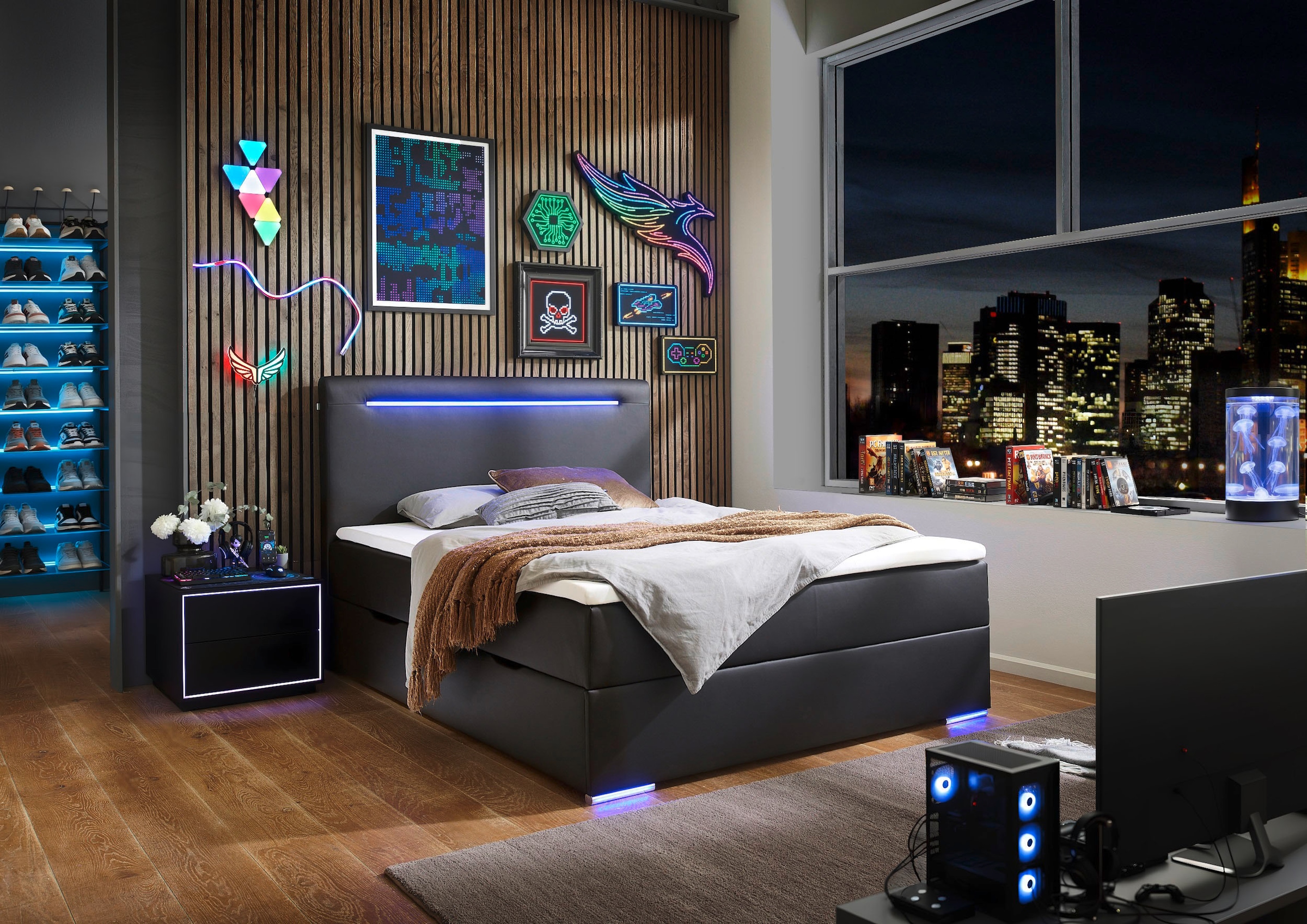 meise.möbel Boxbett »Candela 2« inkl. LED-Beleuchtung an Kopfteil und Füßen, mit Bettkasten und Topper