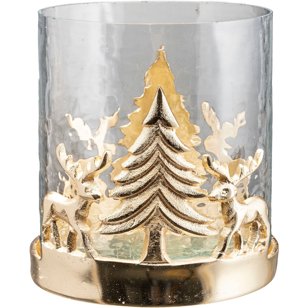 Creativ home Windlicht »Kerzenhalter Weihnachtslandschaft, mit Baum und Reh«, (Set, 2 St.)