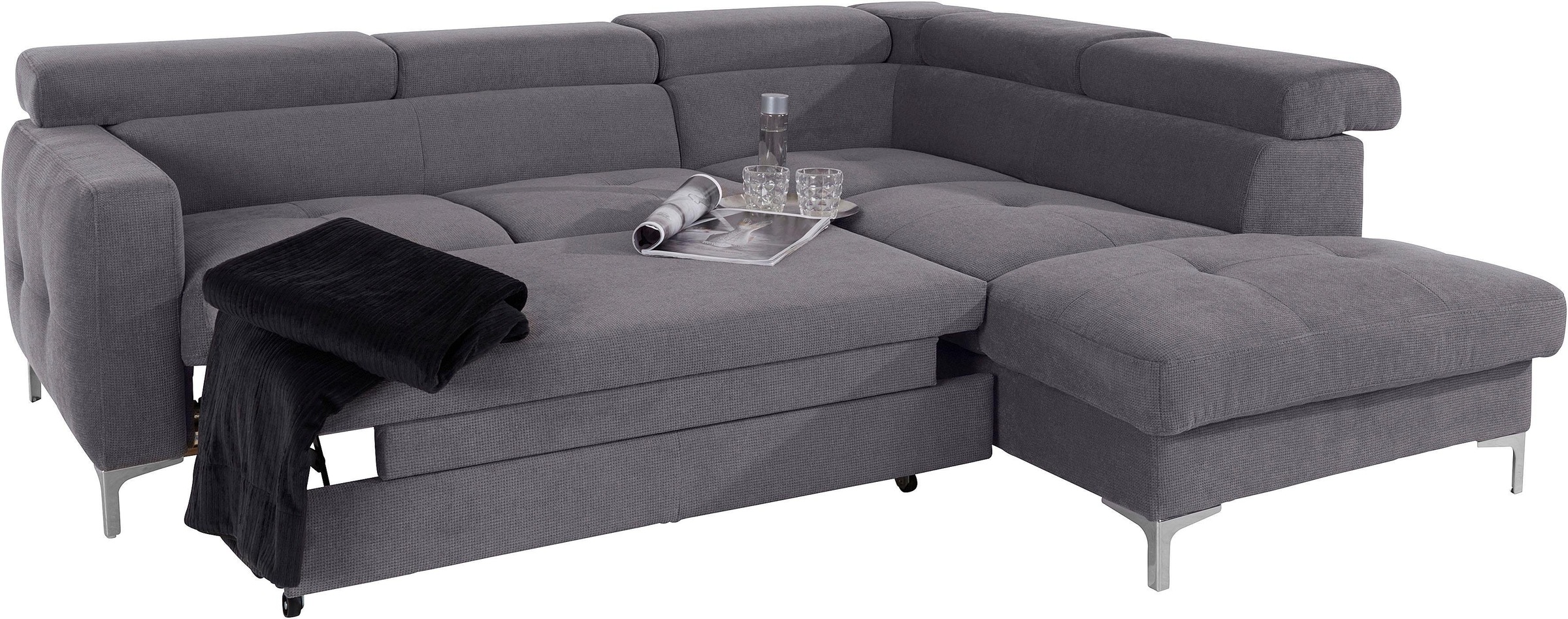 COTTA Polstergarnitur »Sammy L-Form«, (Set), Set bestehend aus: Ecksofa mit Kopfteilverstellung & Hocker