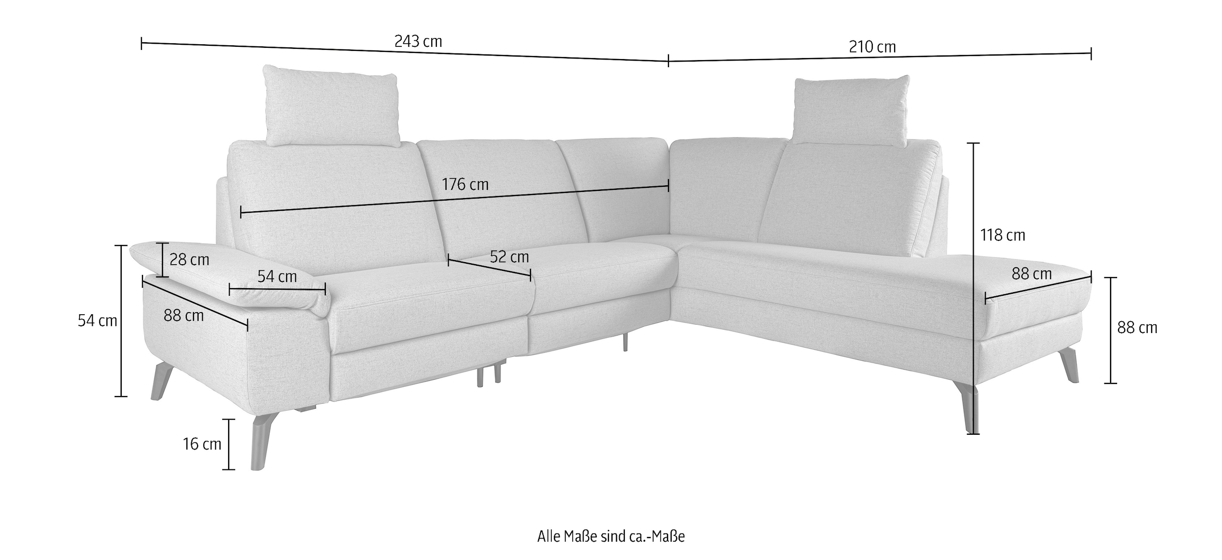 alina Ecksofa, inkl. Kopfstützen, wahlweise mit Relaxfunktion, Breite: 243 cm