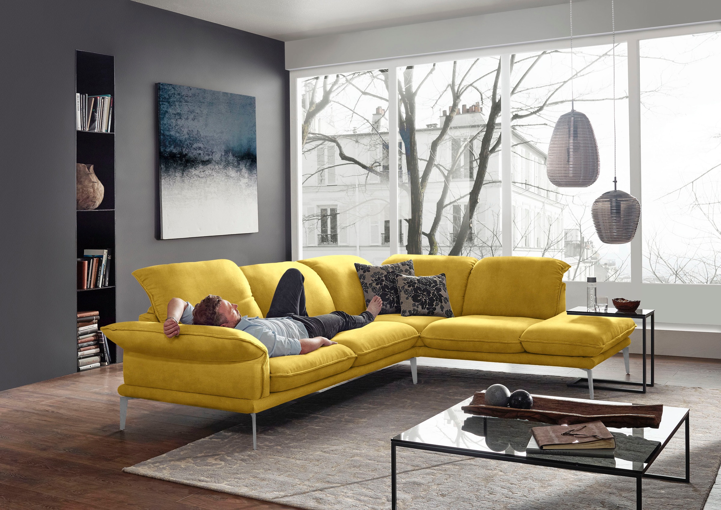W.SCHILLIG Ecksofa »sherry«, Kopfstützenverstellung, Winkelfüße in Chrom glänzend, Breite 302 cm