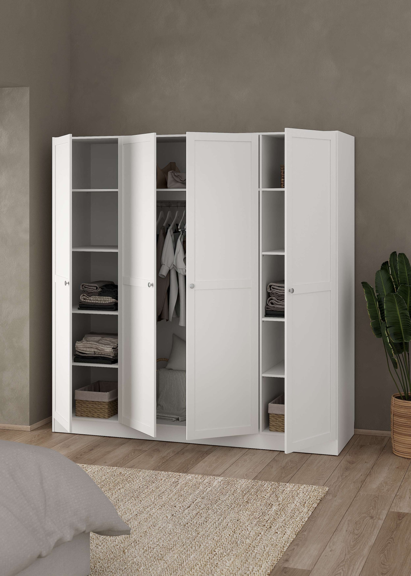 Home affaire Kleiderschrank »Billund Aufbewahrung Kasten Schrank Stauraum«, mit Rahmentüren, Einlegeböden, 1 Kleiderstange, B: 147 oder 195 cm