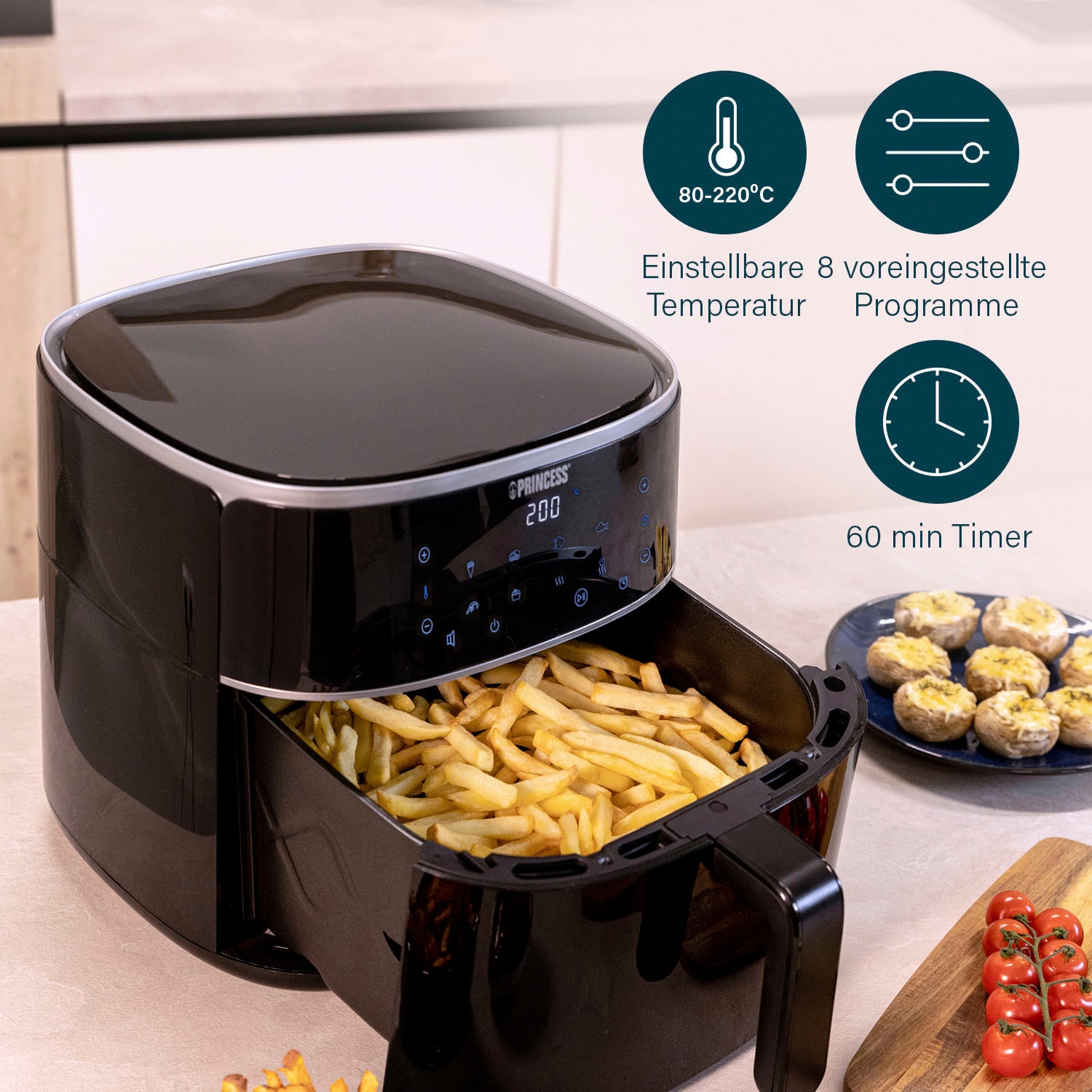 PRINCESS Heißluftfritteuse »182244«, 1500 W, Fassungsvermögen 6 l, Füllmenge des Behälters variierbar – 6 L