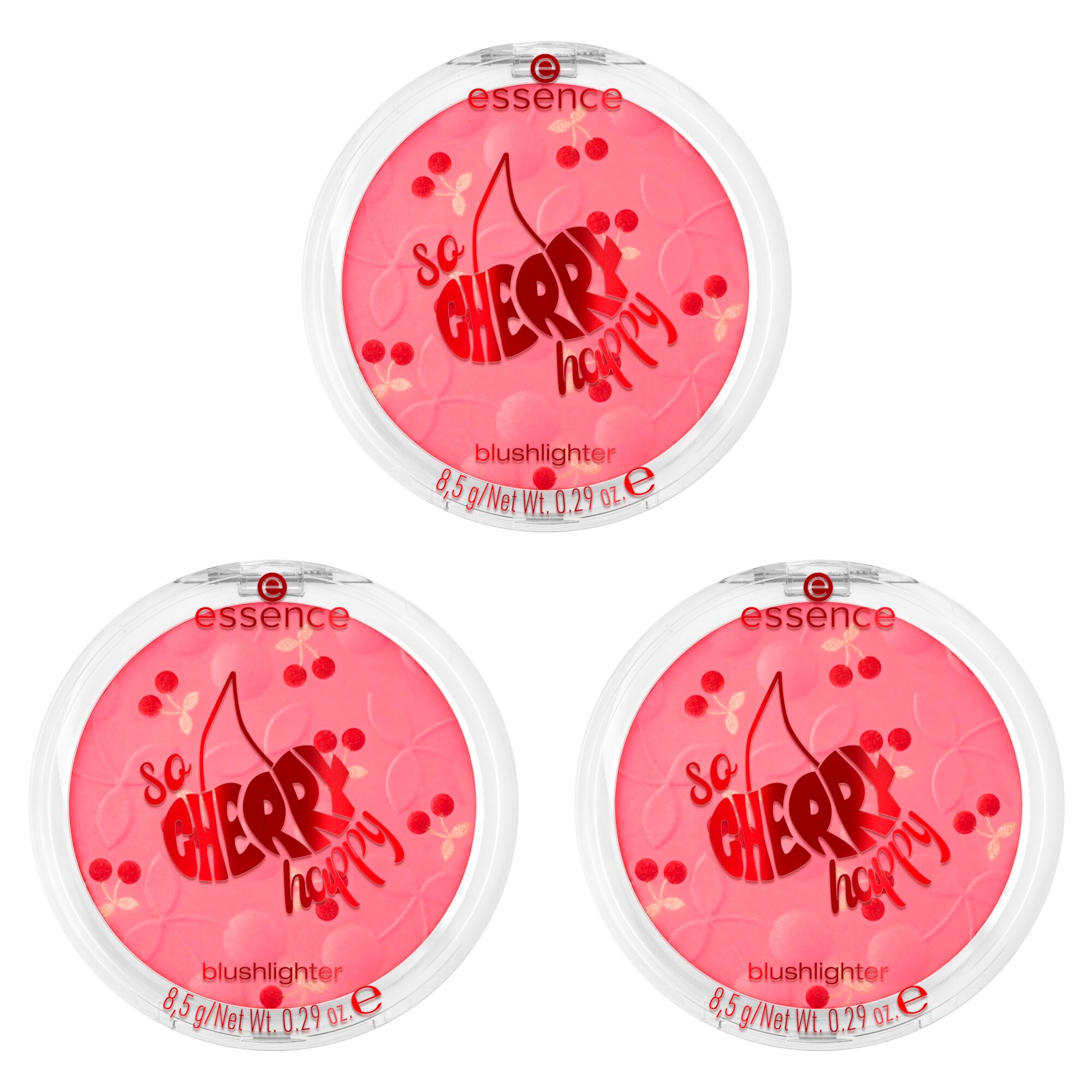 Essence Rouge »SO CHERRY happy blushlighter«, (Packung, 3 tlg.), Roségoldener Schimmer, variable Deckkraft, auch für den Alltag.