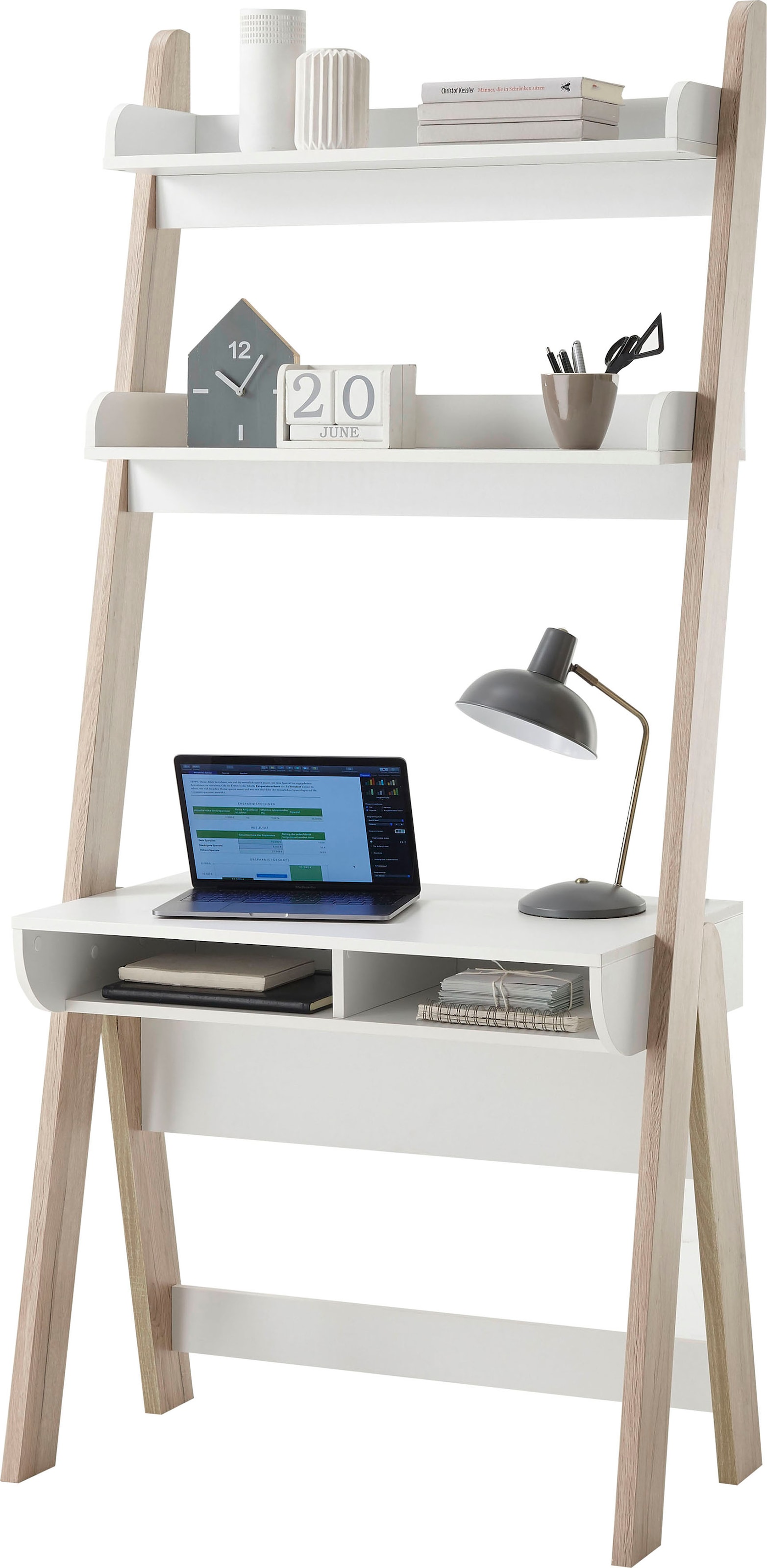 MCA furniture Schreibtisch »Viterbo«, Standregal mit Schreibtisch weiß matt, Eiche hell Dekor, Breite 85 cm