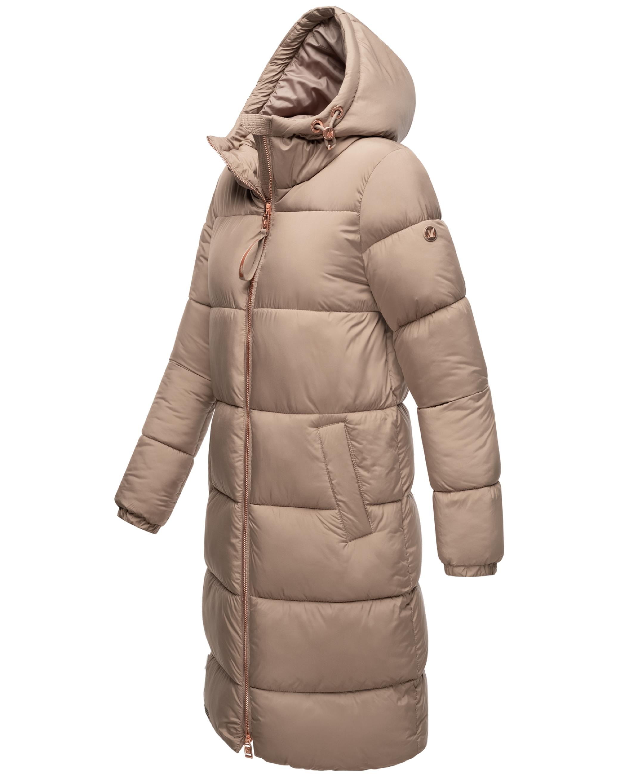 Marikoo Steppmantel »Steppmantel Nomadiaa 16«, Damen Wintermantel mit roséfarbenen Applikationen