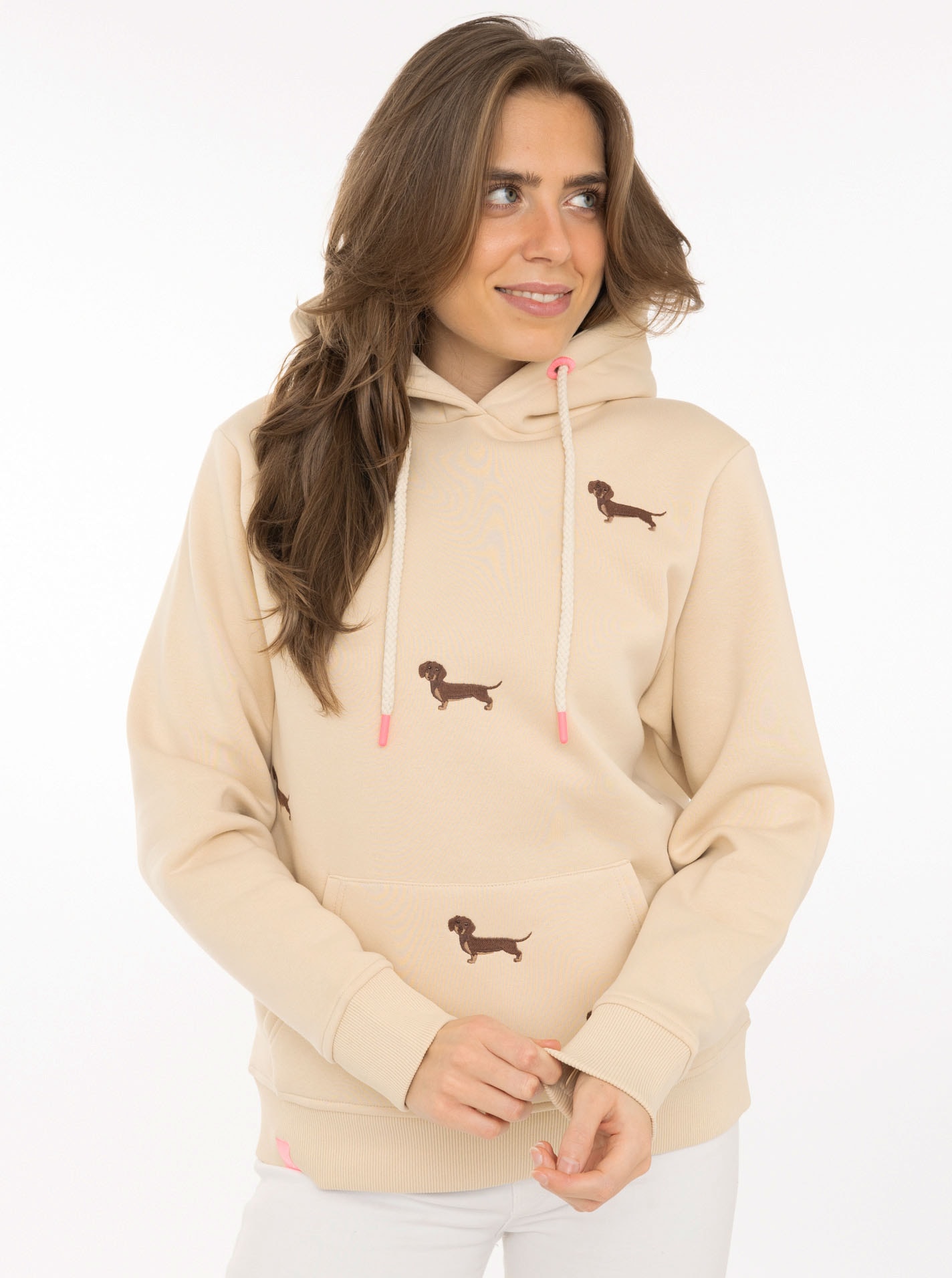 Zwillingsherz Hoodie »"Dackel all over"«, gestickte Dackel auf Vorderteil, Kapuze, Tasche, Rippbündchen
