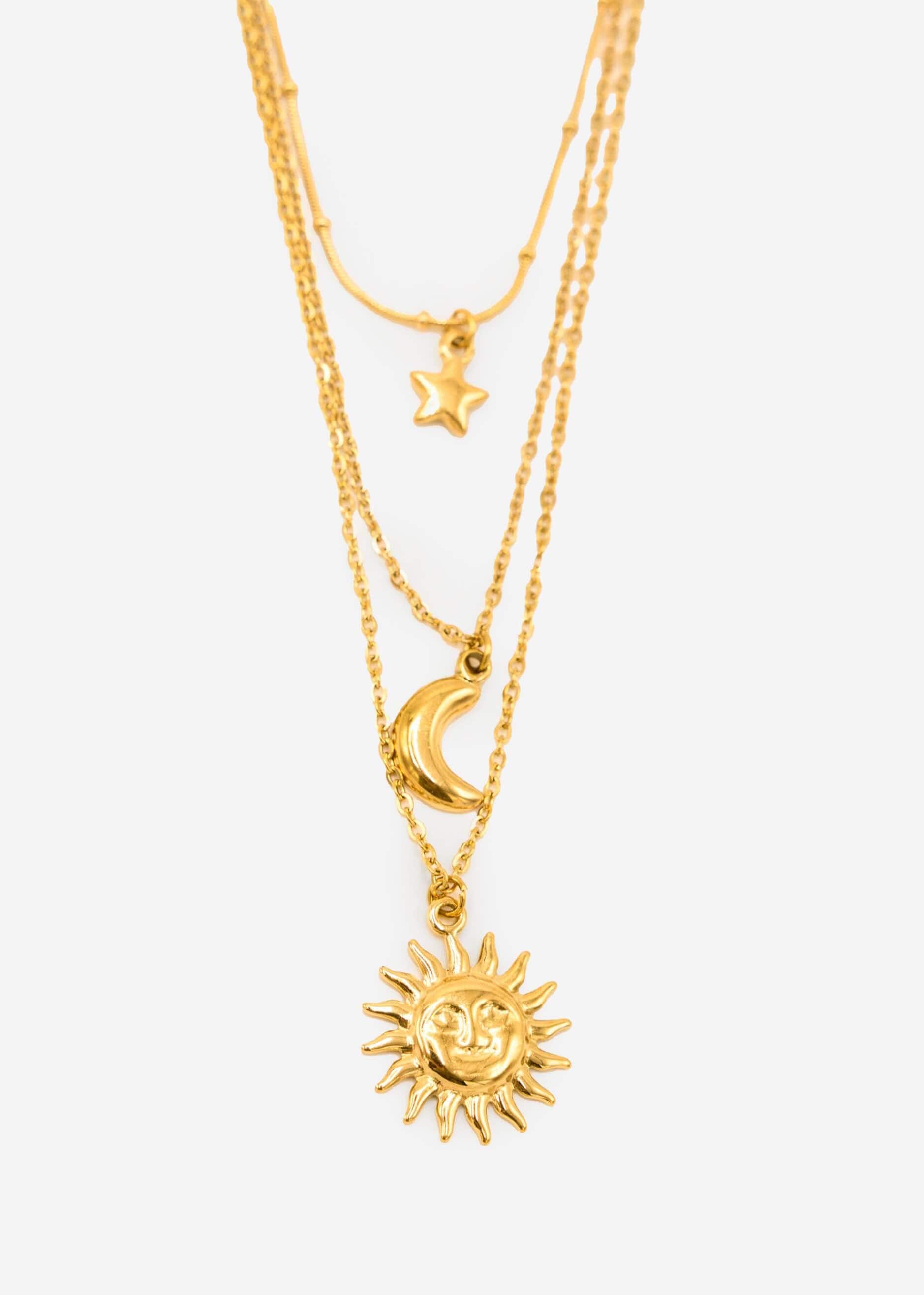 SASSYCLASSY Charm-Kette »Halsketten Set mit Anhängern für Damen« Goldfarbene Layeringketten mit verstellbarem Verschluss